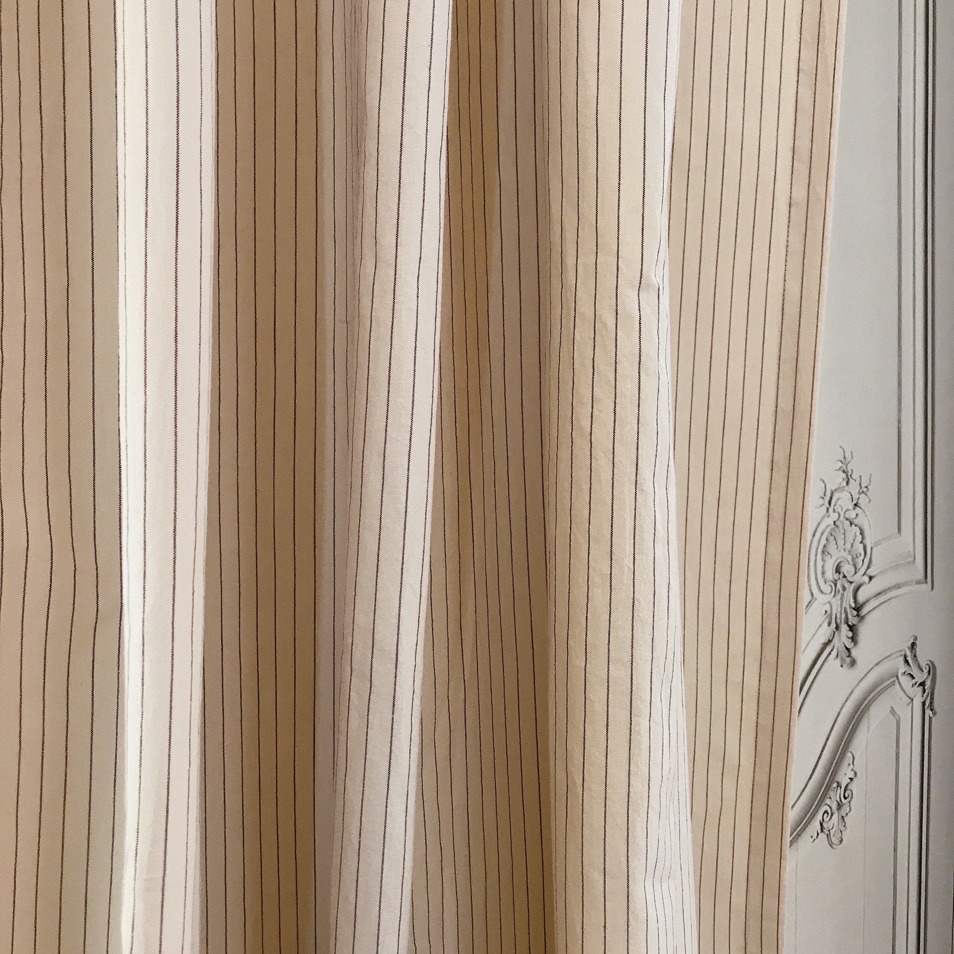 Burgundy Stripe Curtain on Natural Beige