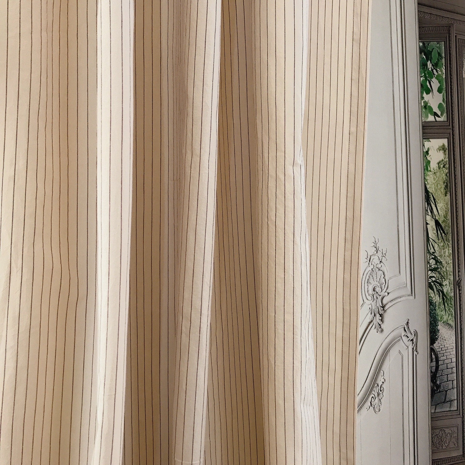 Burgundy Stripe Curtain on Natural Beige