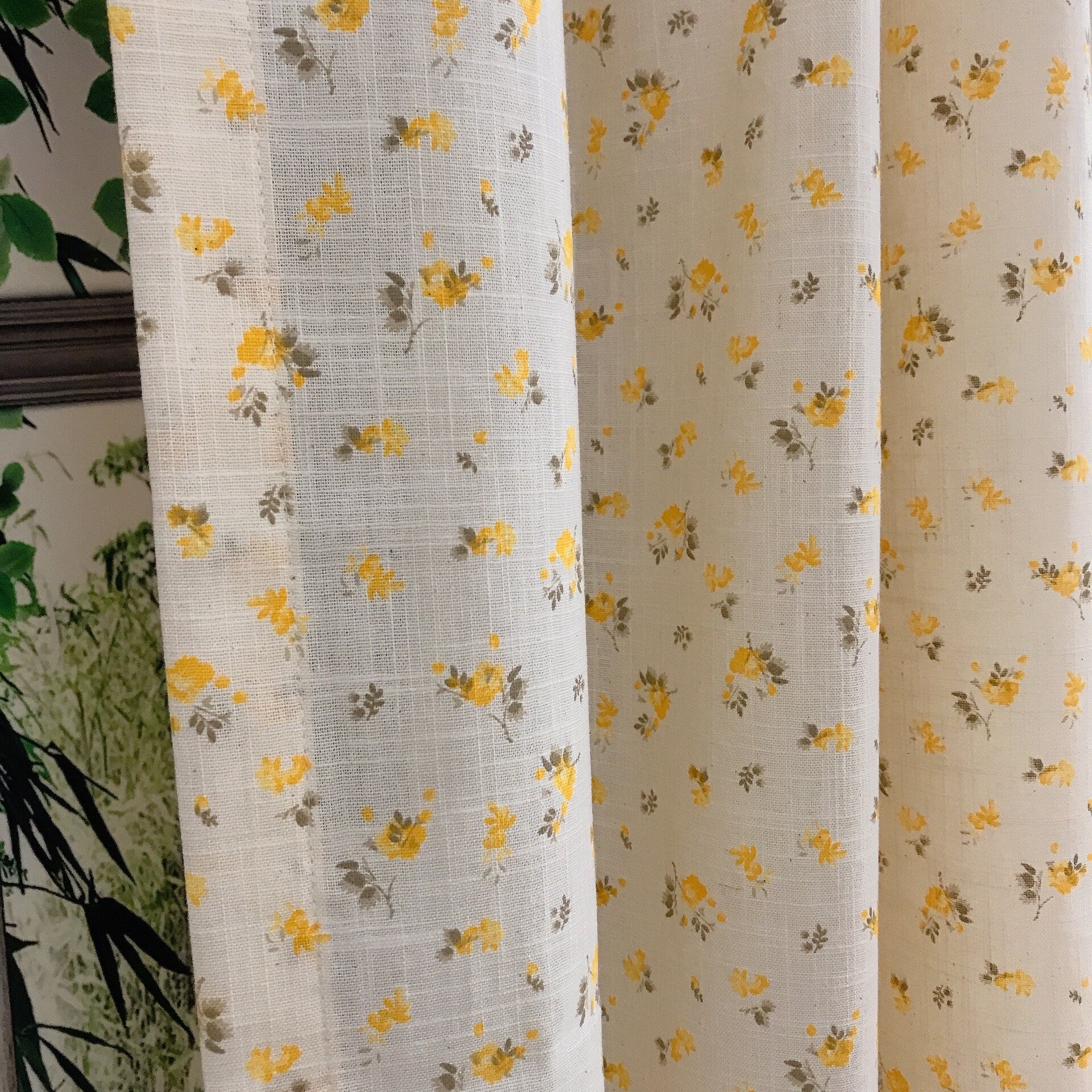 Forsythia Yellow Floral Curtain on Natural Beige