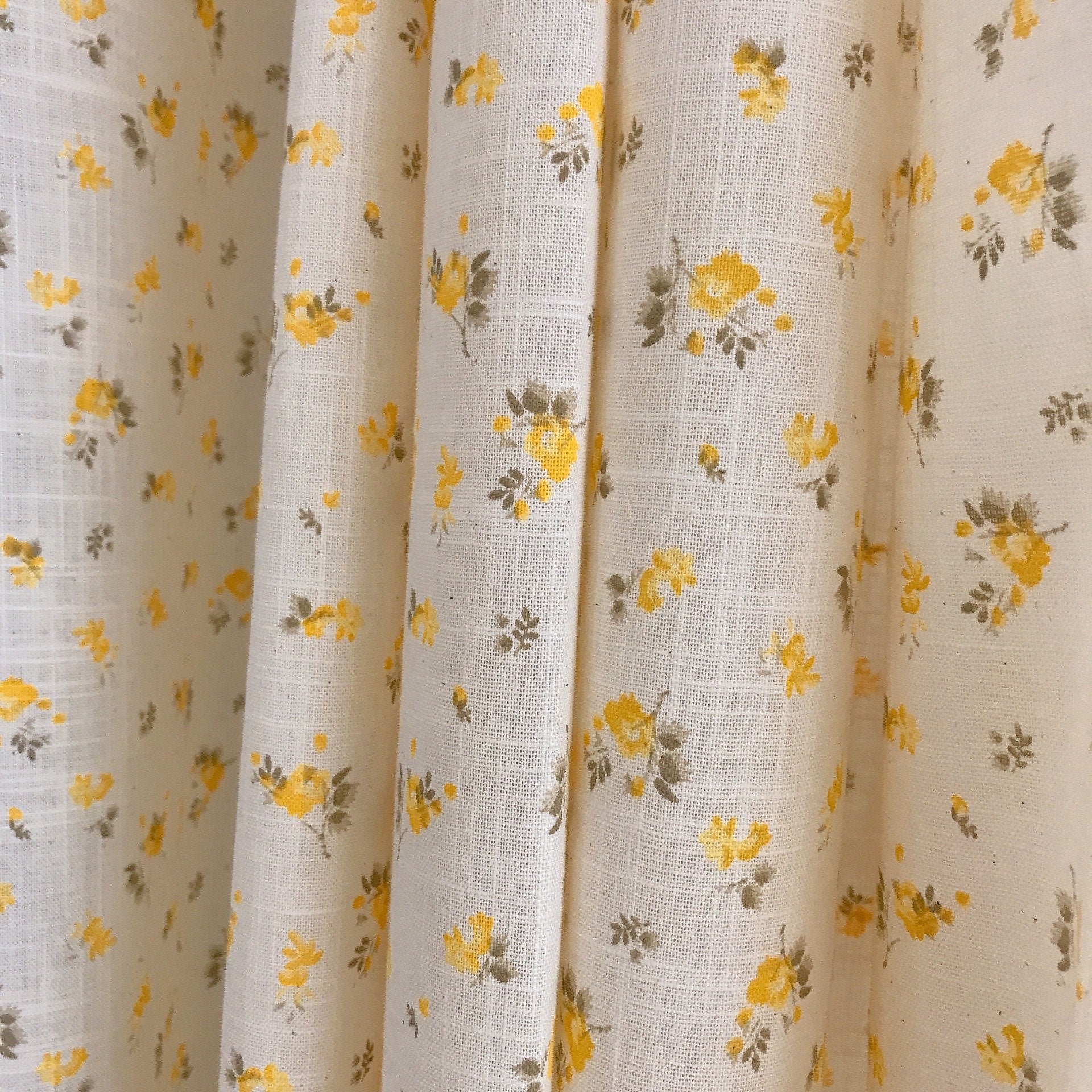 Forsythia Yellow Floral Curtain on Natural Beige