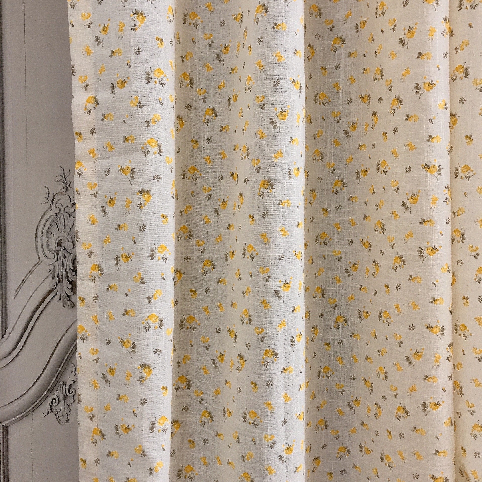 Forsythia Yellow Floral Curtain on Natural Beige