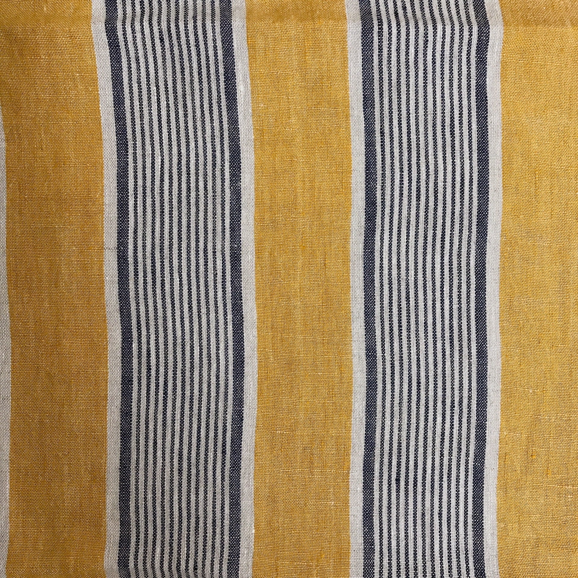 Indigo Blue Stripe Linen Curtain on Golden Mustard