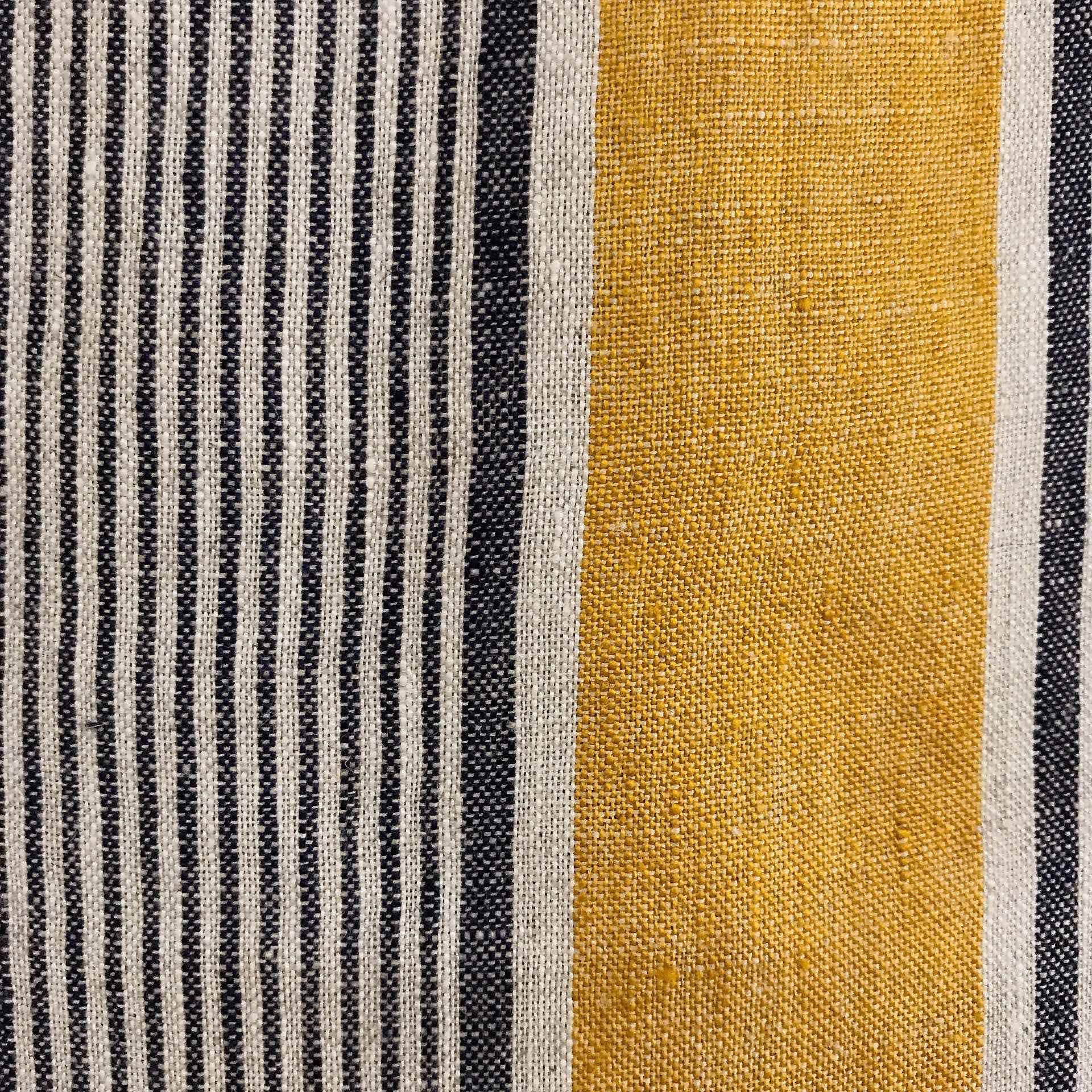 Indigo Blue Stripe Linen Curtain on Golden Mustard