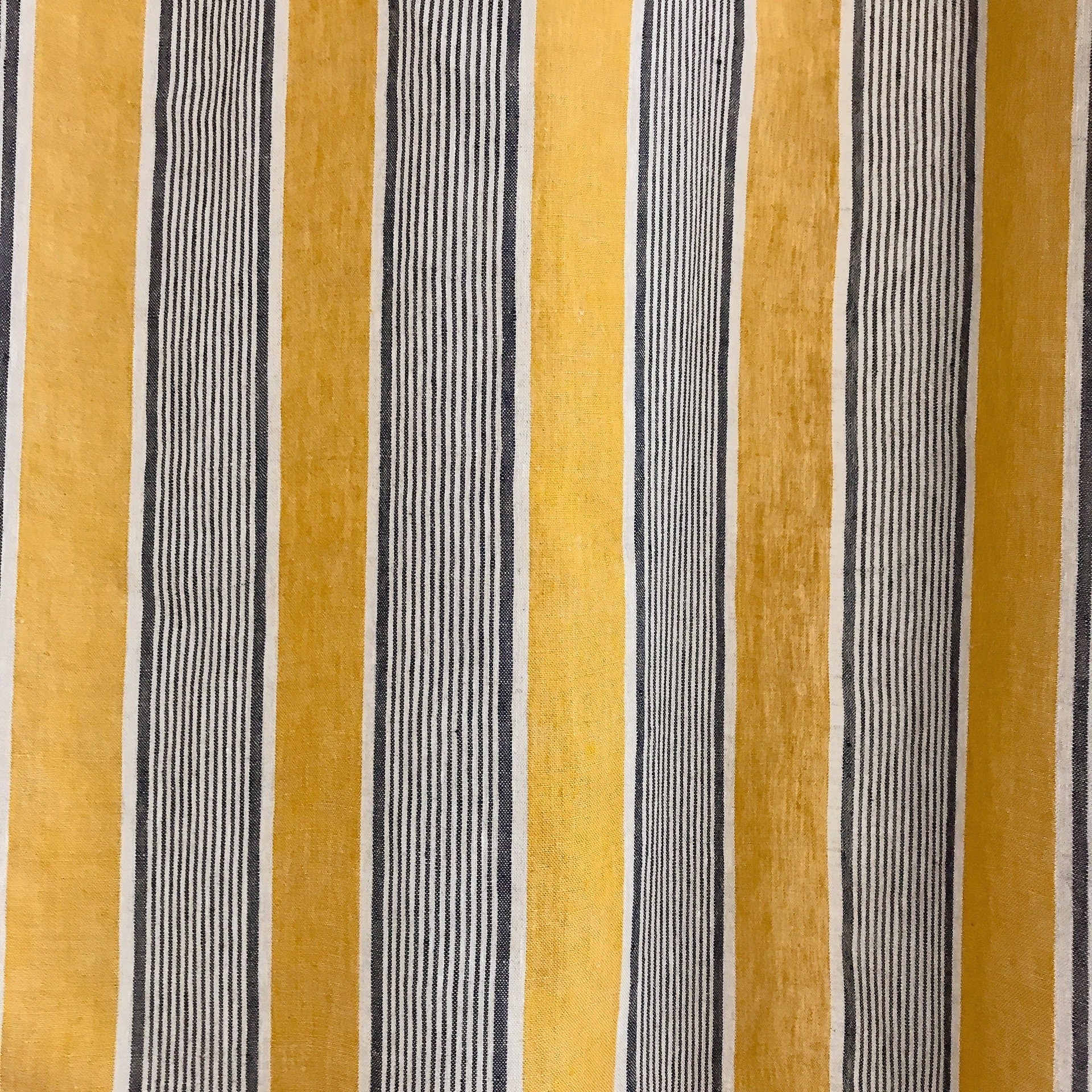 Indigo Blue Stripe Linen Curtain on Golden Mustard