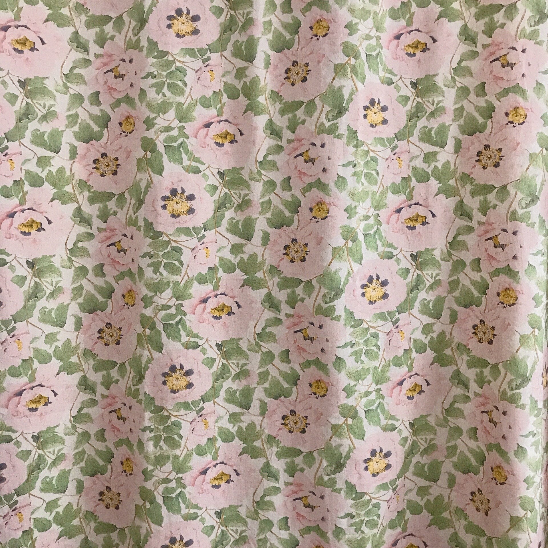 Pale Pink Peony Curtain on Natural Beige