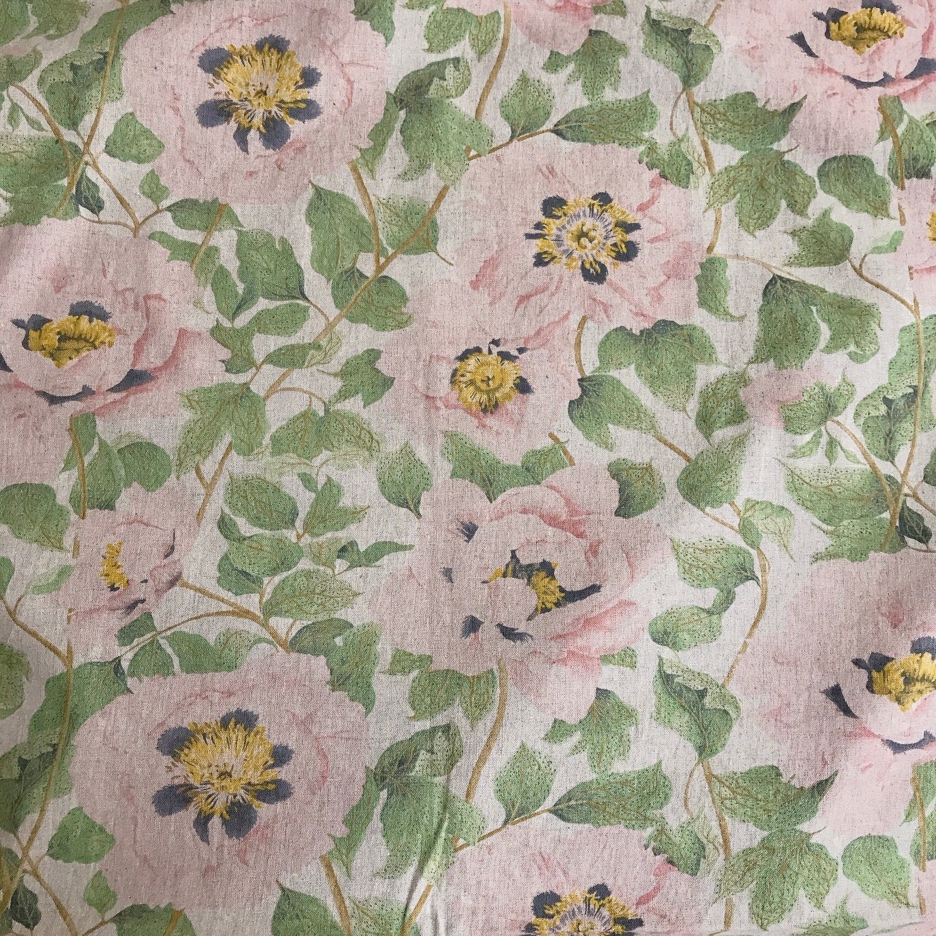 Pale Pink Peony Curtain on Natural Beige