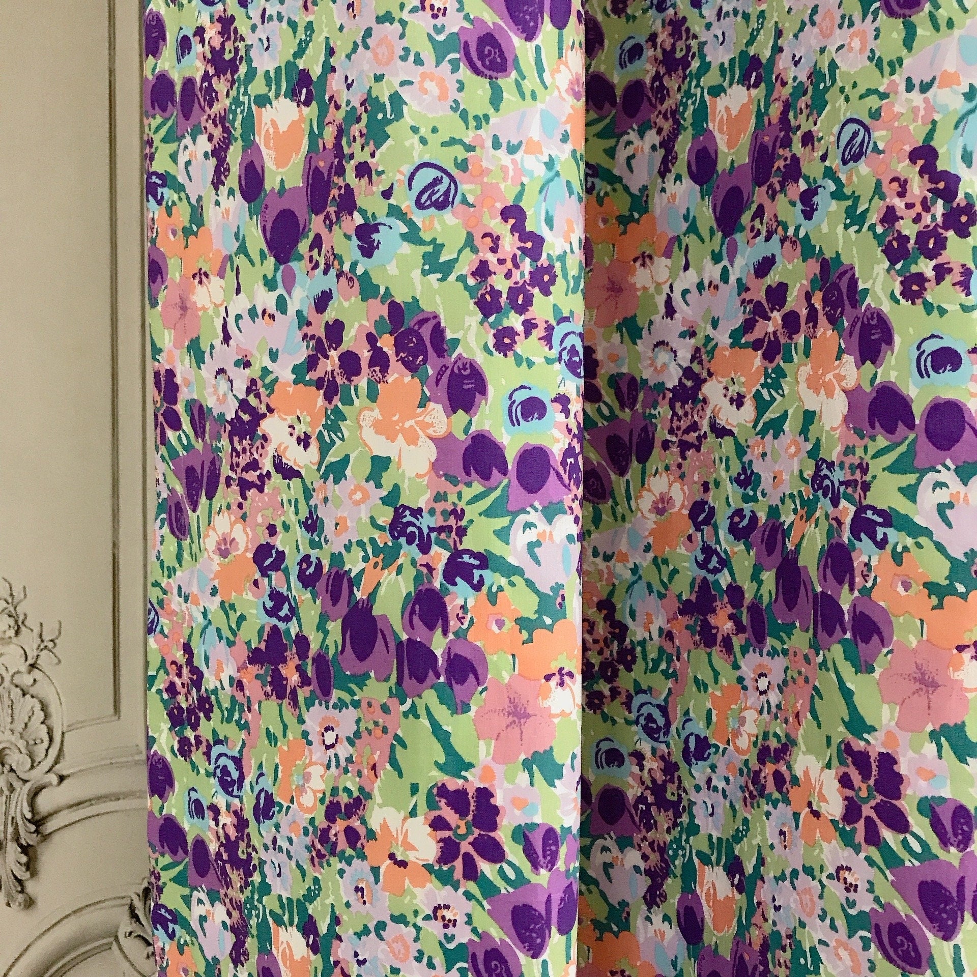 Vivid Purple Pink Coral Multi-Color Floral Curtain