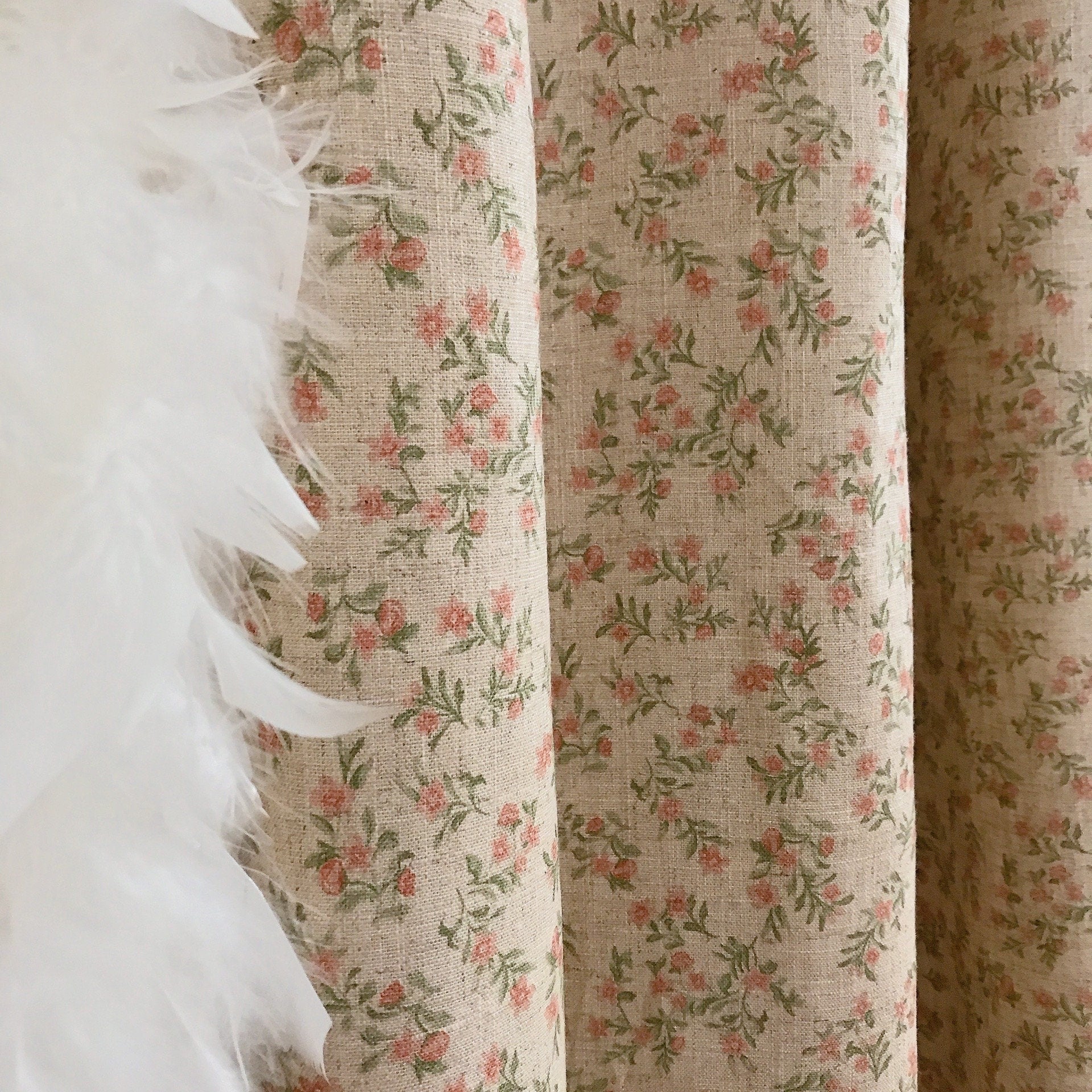 Pale Red and Pink Floral Curtain on Natural Beige