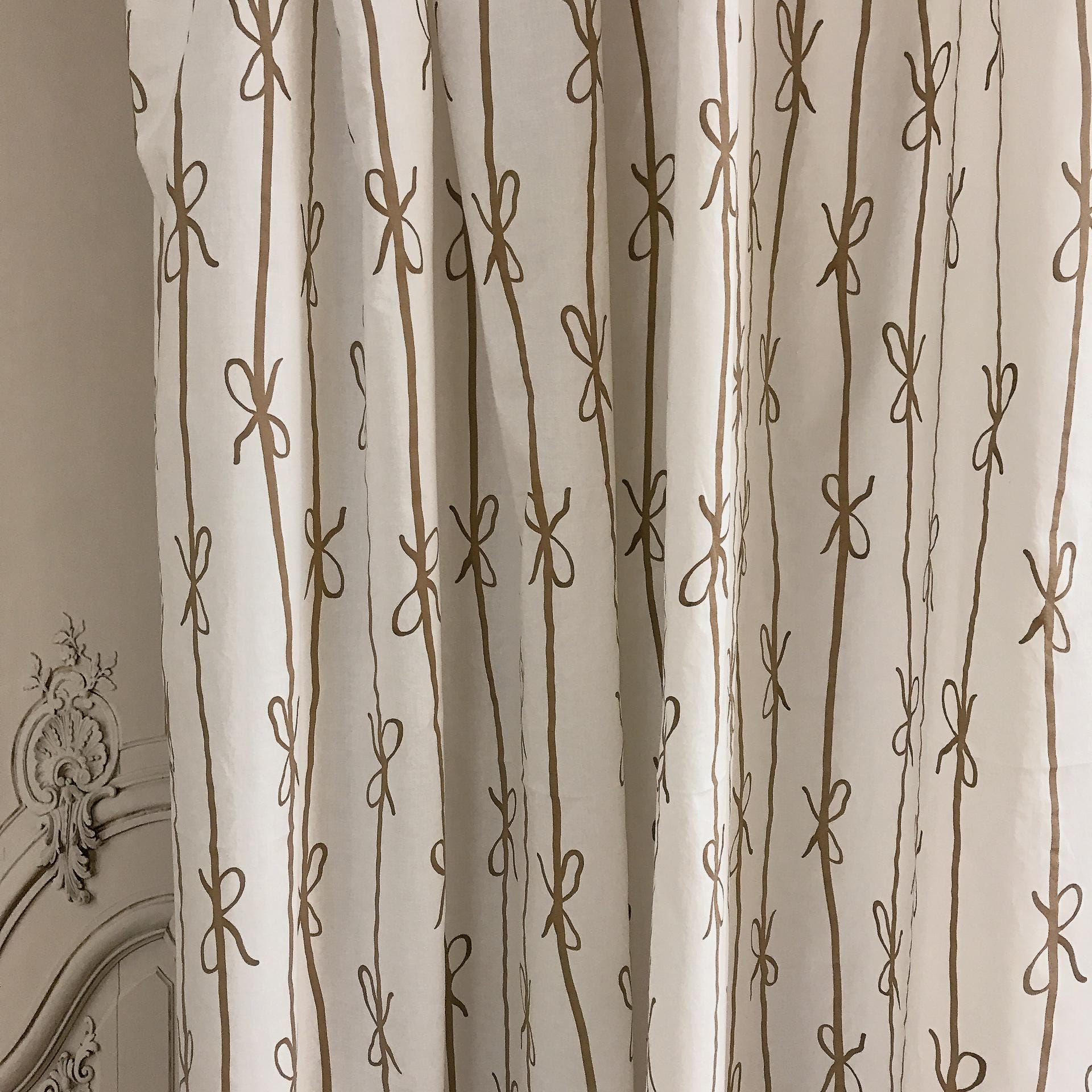 Brown Ribbon Print Curtain on White