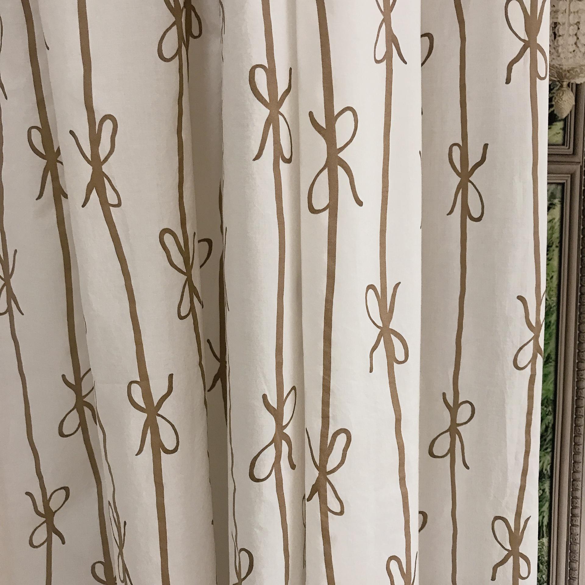 Brown Ribbon Print Curtain on White