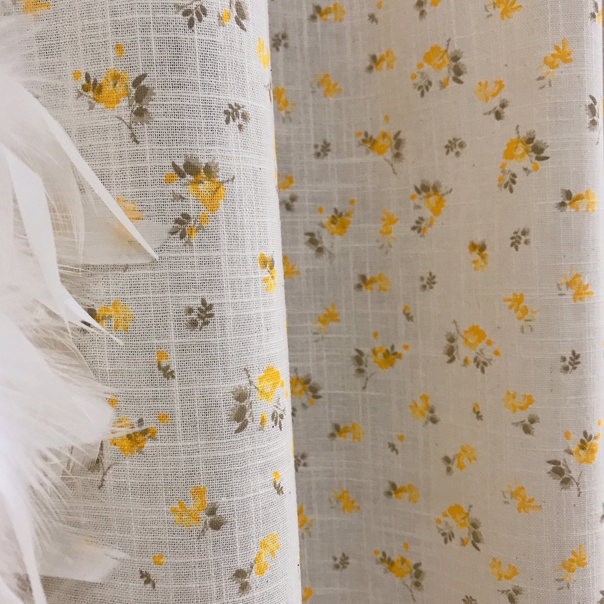 Forsythia Yellow Floral Curtain on Natural Beige