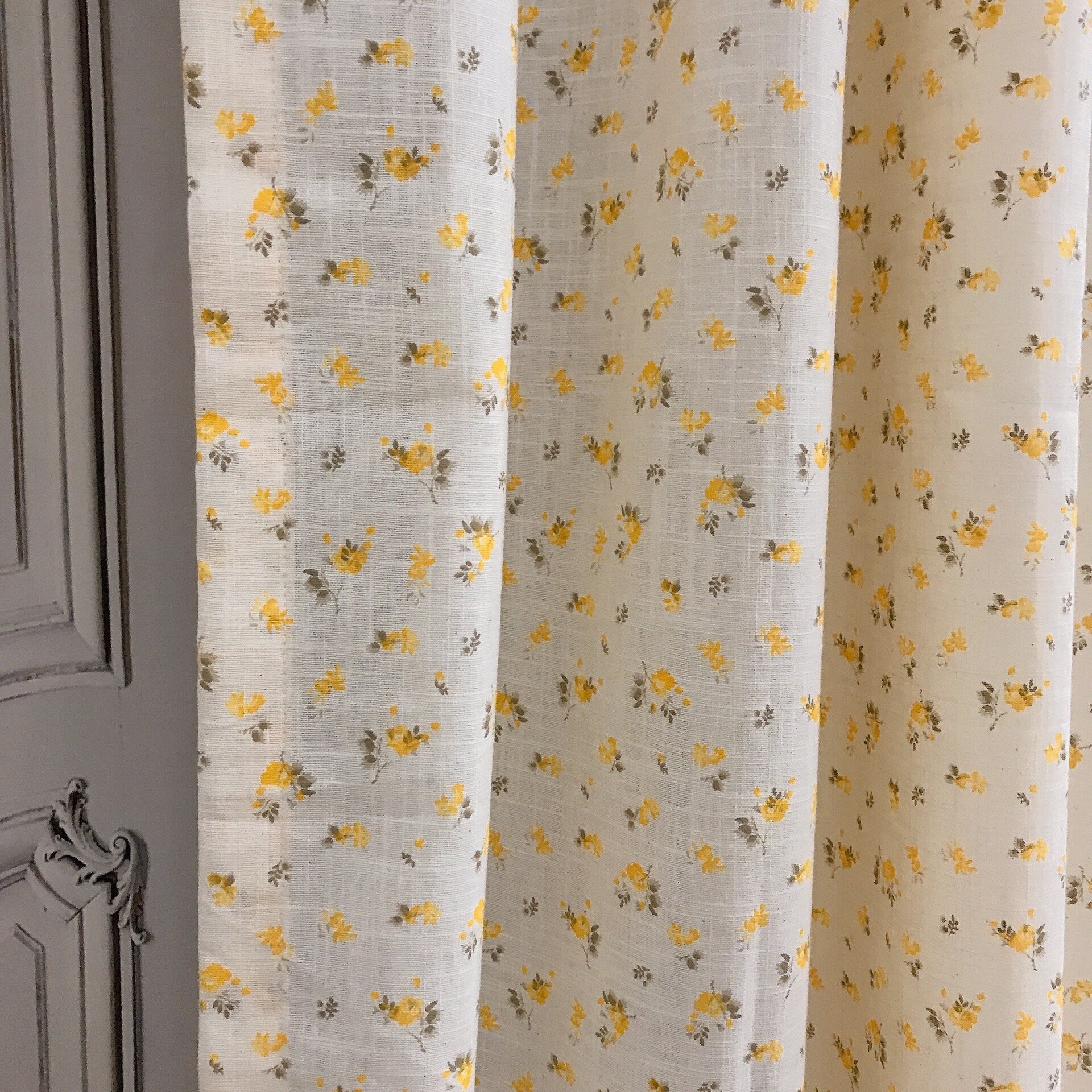 Forsythia Yellow Floral Curtain on Natural Beige