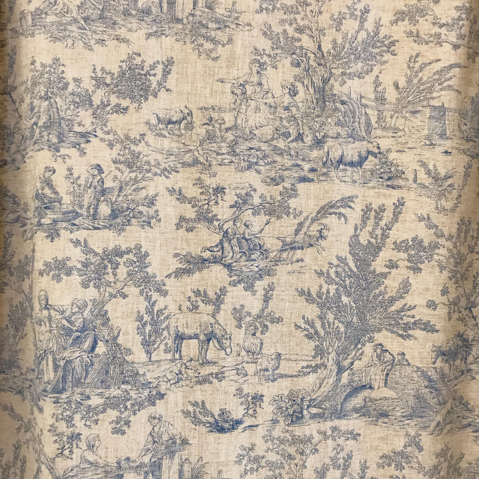 Blue Toile Curtain on Natural Beige