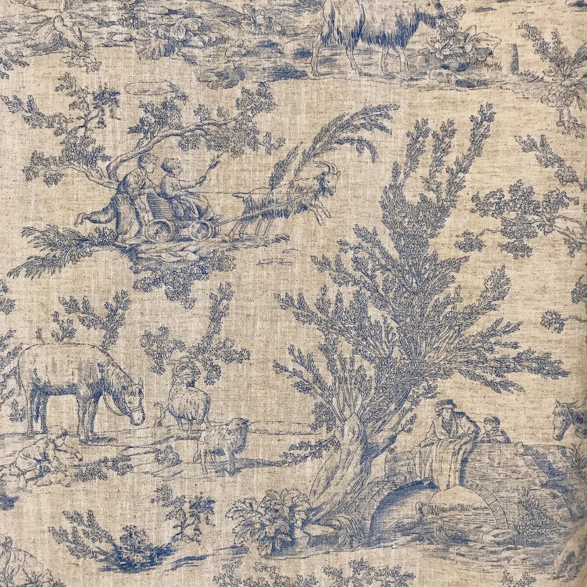 Blue Toile Curtain on Natural Beige