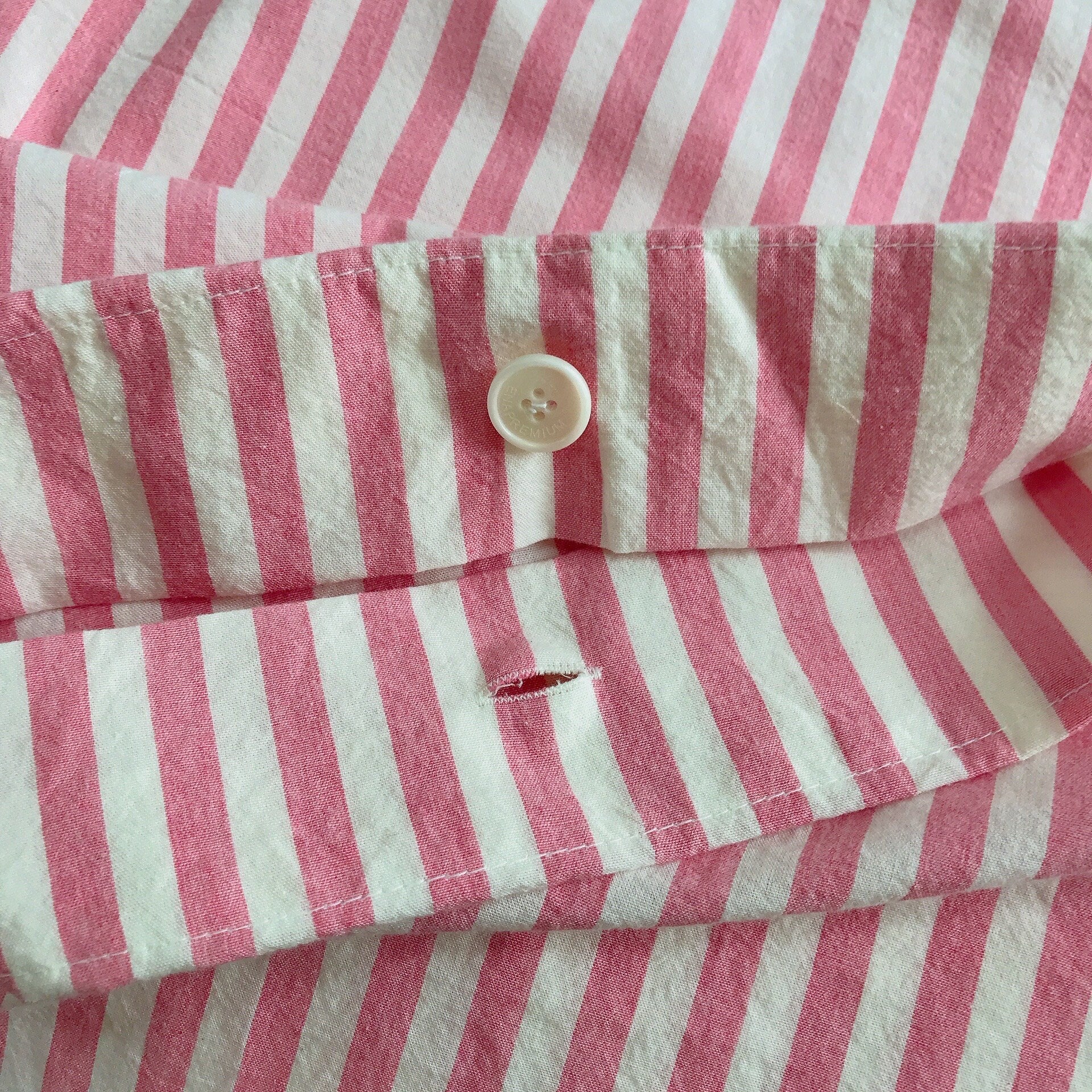 Modern Vintage Faded Hot Pink Striped Pattern Washed Cotton Ivory Background Duvet Cover Twin Queen Full King CalKing