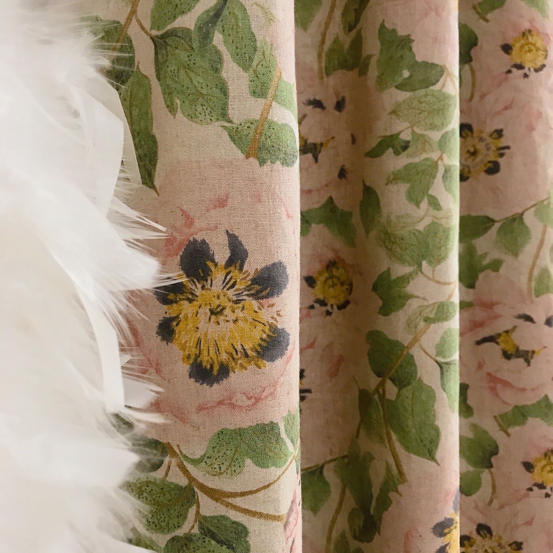 Pale Pink Peony Curtain on Natural Beige