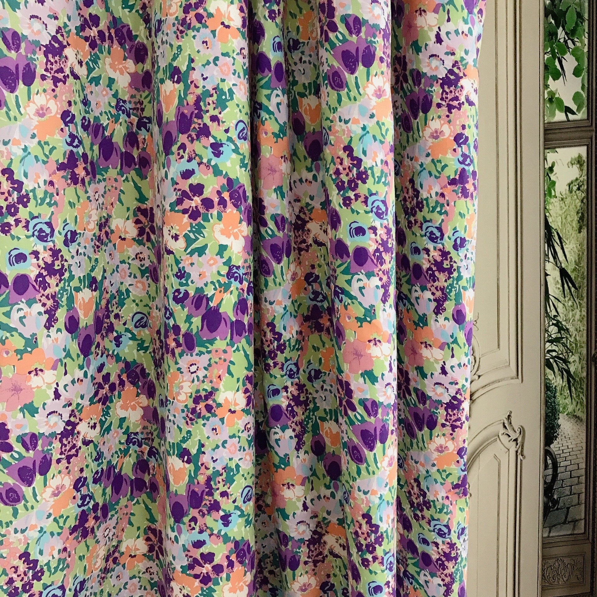 Vivid Purple Pink Coral Multi-Color Floral Curtain