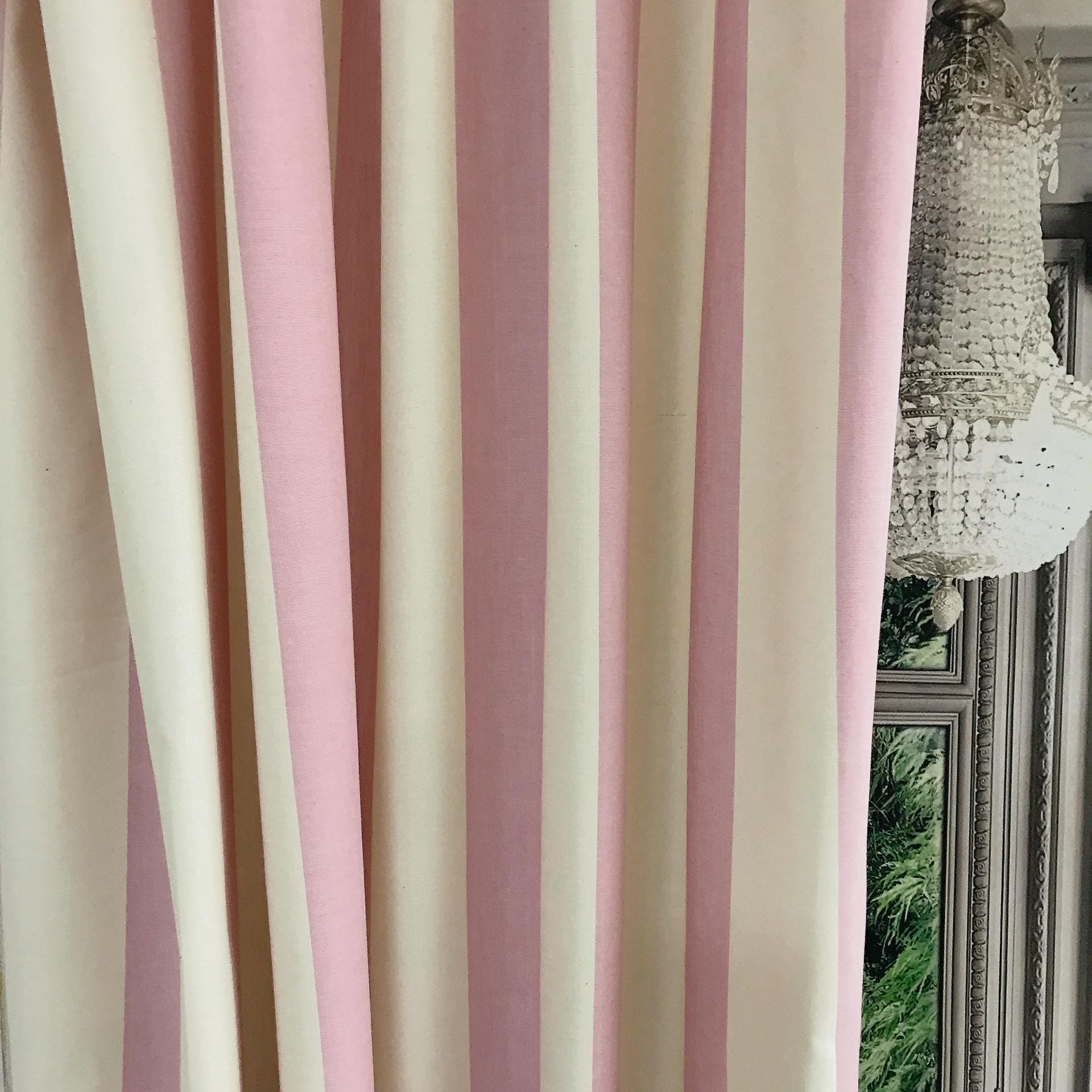 Pale Rosy Pink Big Stripe Curtain on Natural Beige