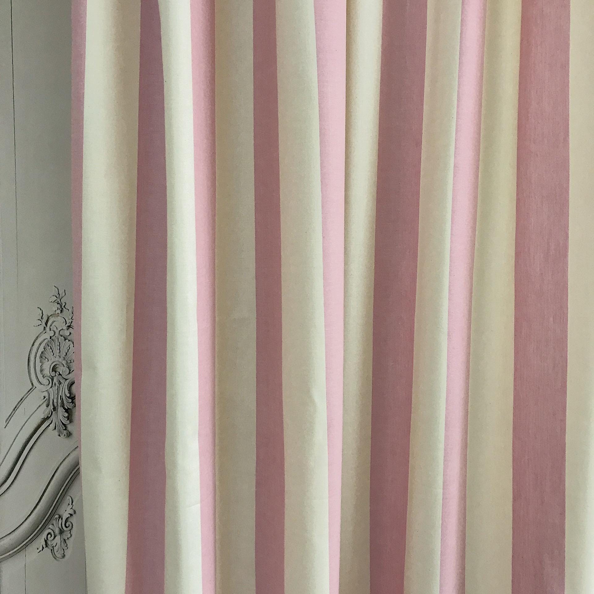 Pale Rosy Pink Big Stripe Curtain on Natural Beige