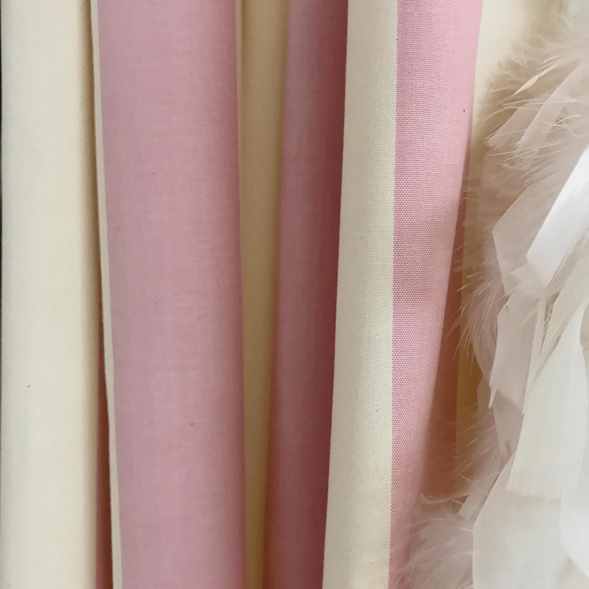 Pale Rosy Pink Big Stripe Curtain on Natural Beige