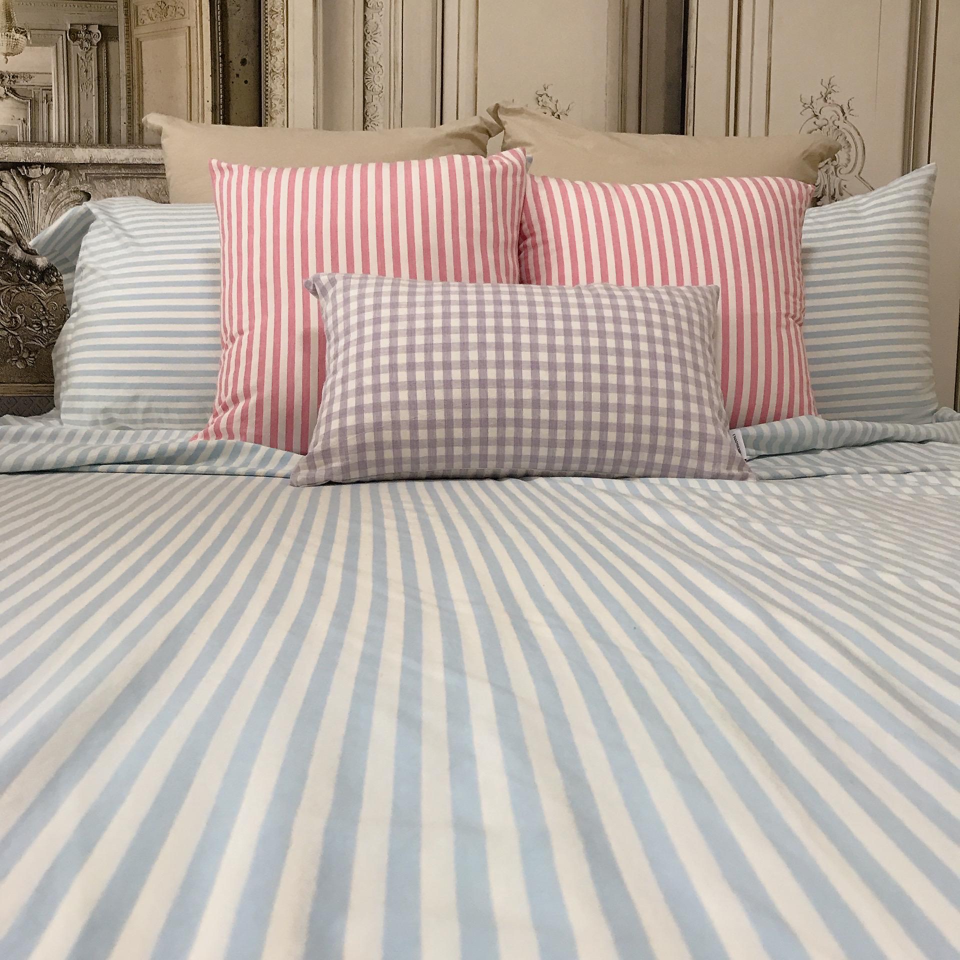 Modern Vintage Faded Light Blue Striped Pattern Washed Cotton Ivory Background Duvet Cover Twin Queen Full King CalKing
