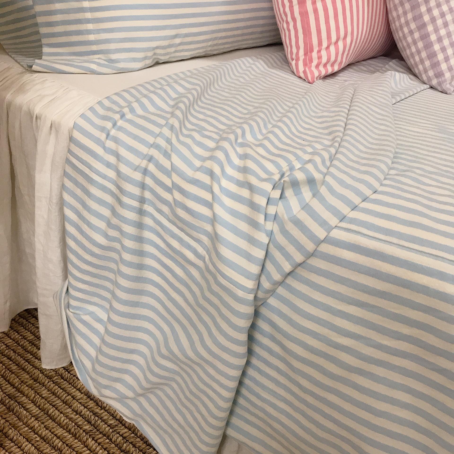 Modern Vintage Faded Light Blue Striped Pattern Washed Cotton Ivory Background Duvet Cover Twin Queen Full King CalKing