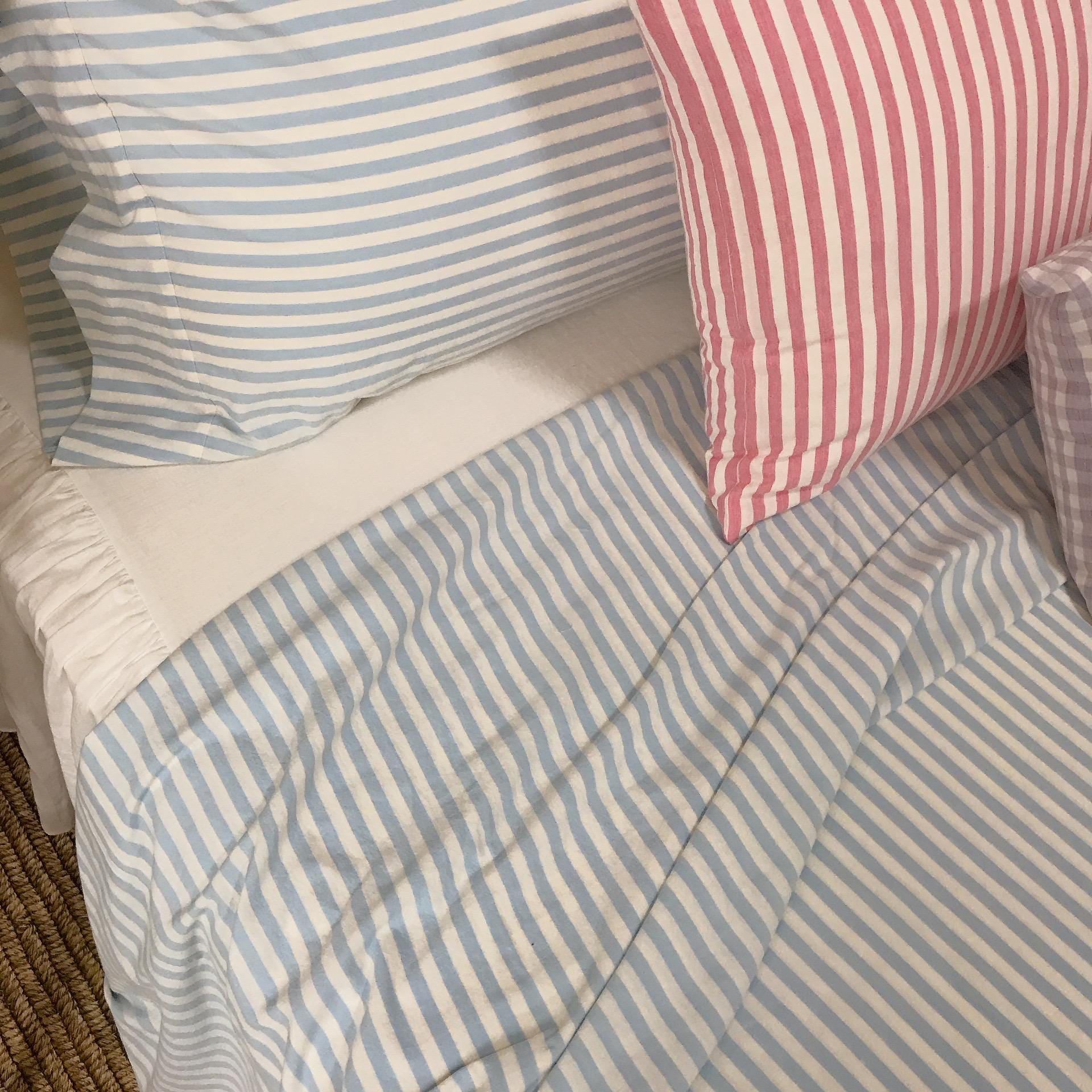 Modern Vintage Faded Light Blue Striped Pattern Washed Cotton Ivory Background Duvet Cover Twin Queen Full King CalKing