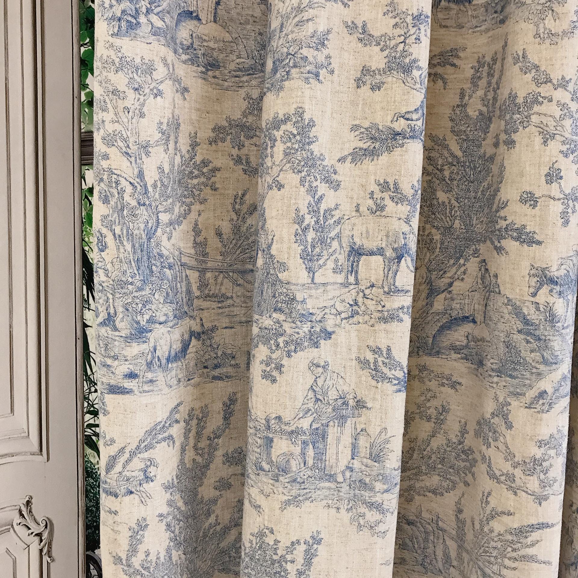 Blue Toile Curtain on Natural Beige