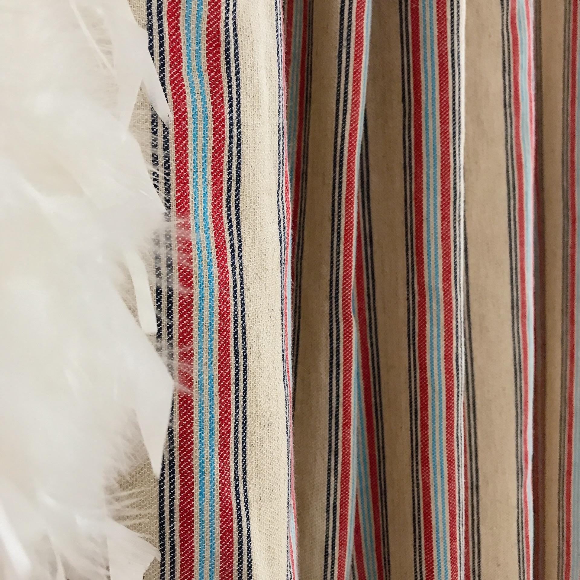 Indigo Red and Light Blue Vertical Stripe Curtain on Natural Beige