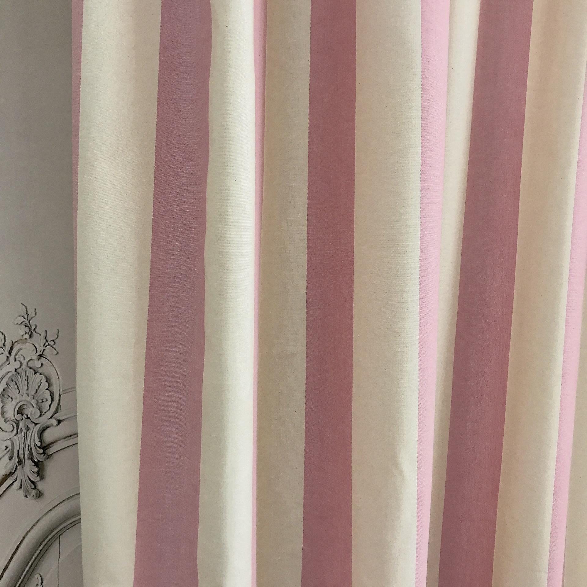 Pale Rosy Pink Big Stripe Curtain on Natural Beige