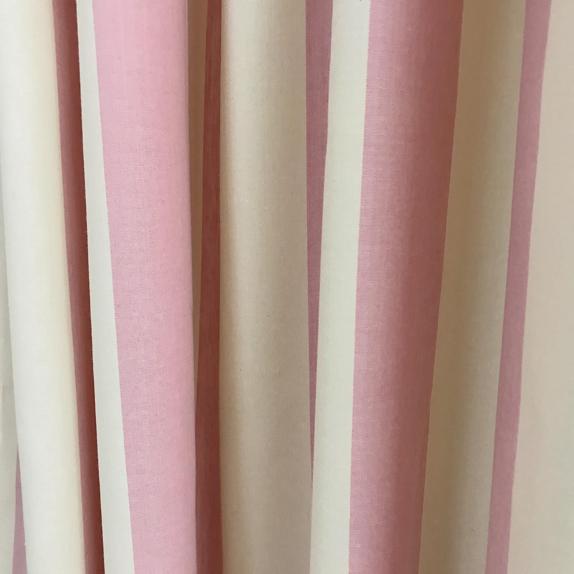 Pale Rosy Pink Big Stripe Curtain on Natural Beige