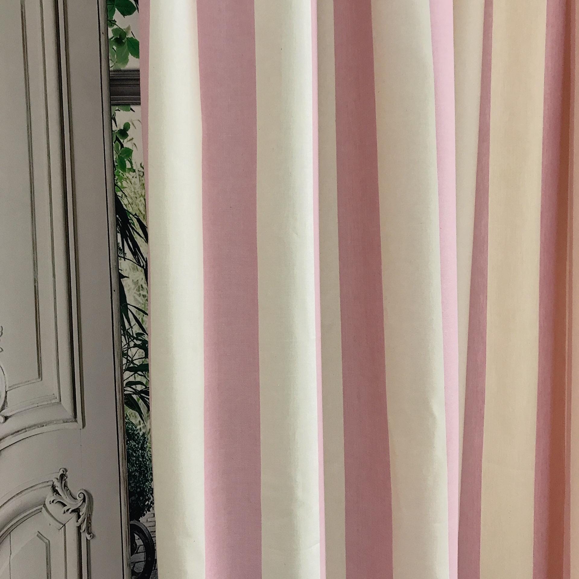 Pale Rosy Pink Big Stripe Curtain on Natural Beige