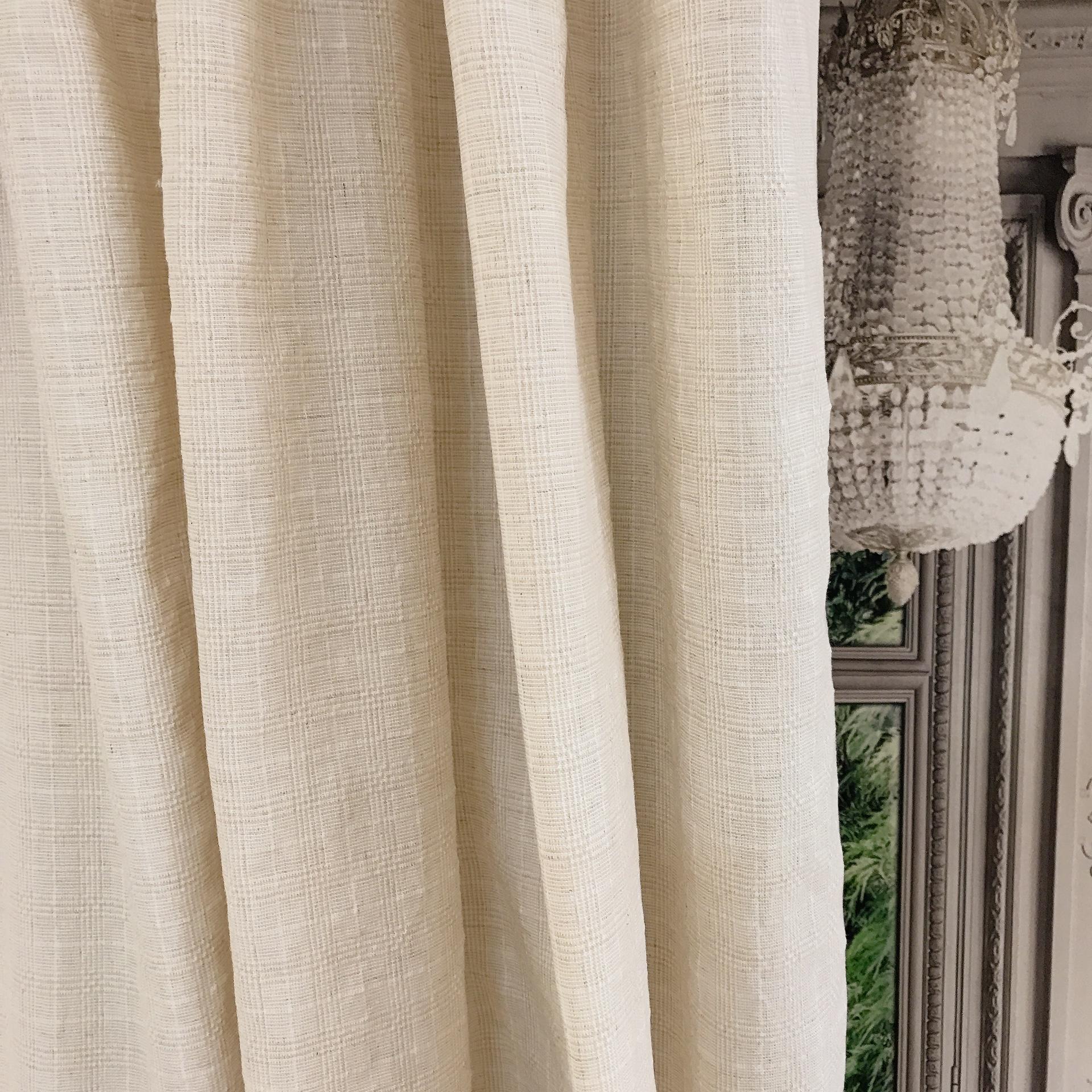 Natural Beige Subtle Grid Textured Linen Blend Curtains
