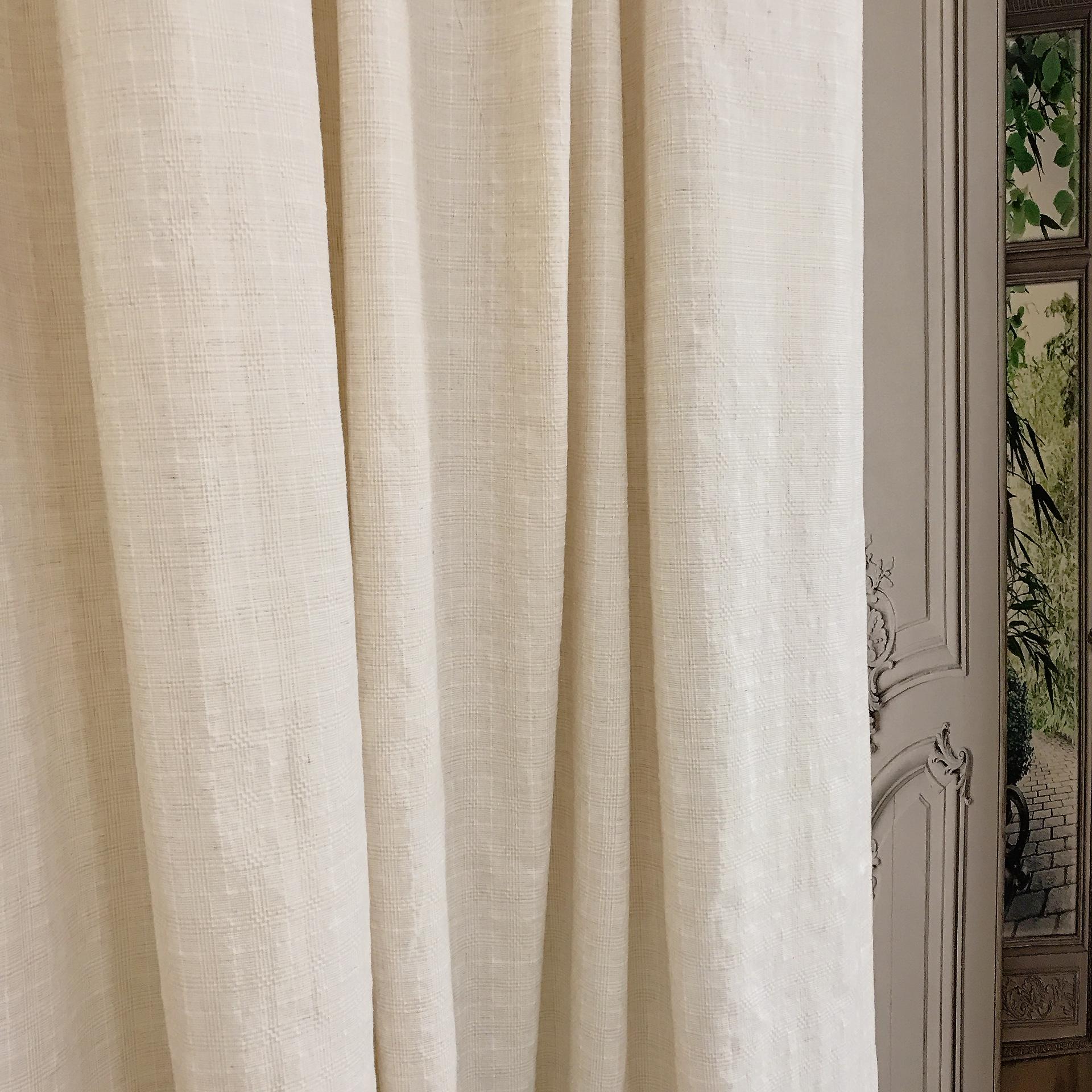 Natural Beige Tone-on-Tone Plaid Curtain