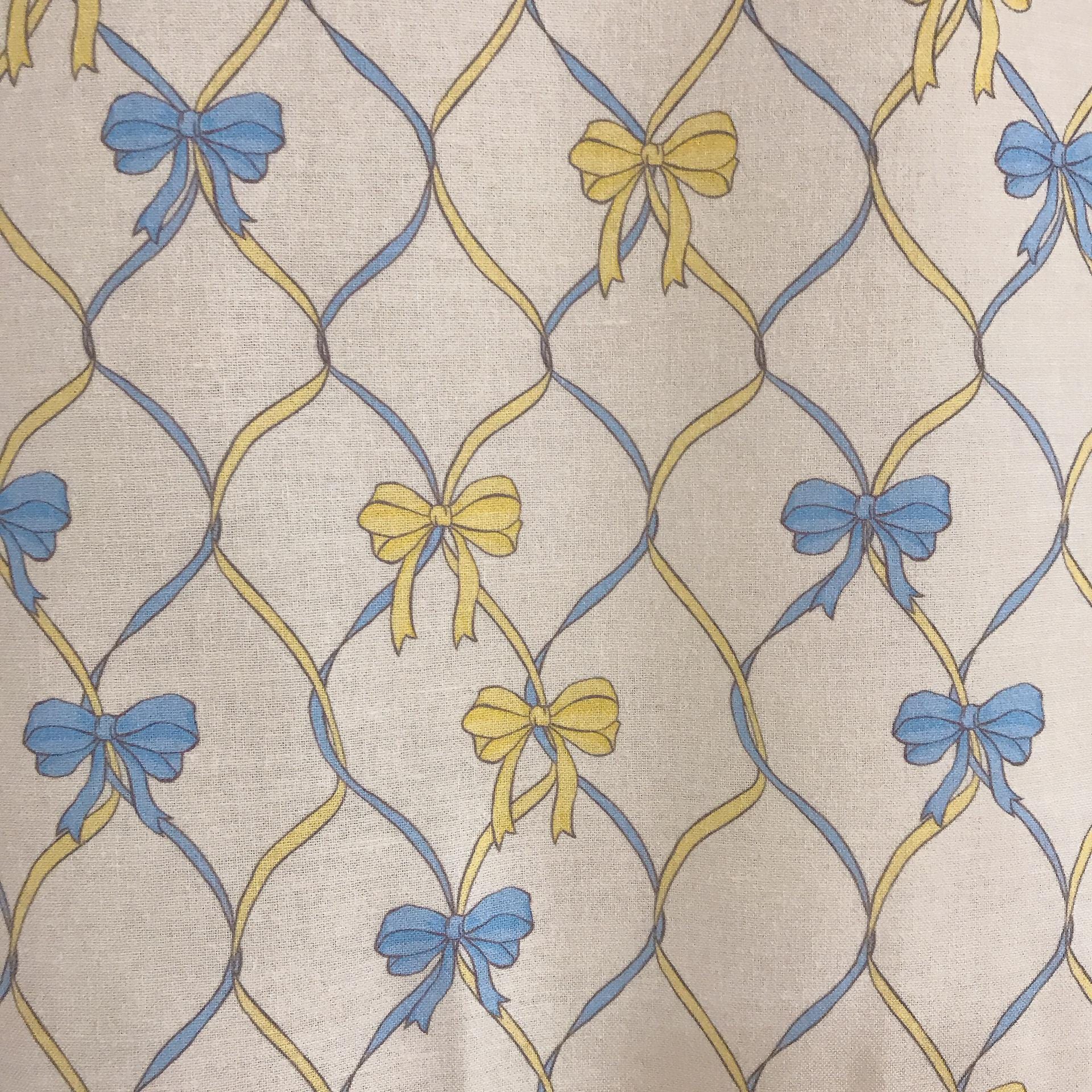 Yellow Blue Vertical Vine Ribbons Curtain on Natural Beige