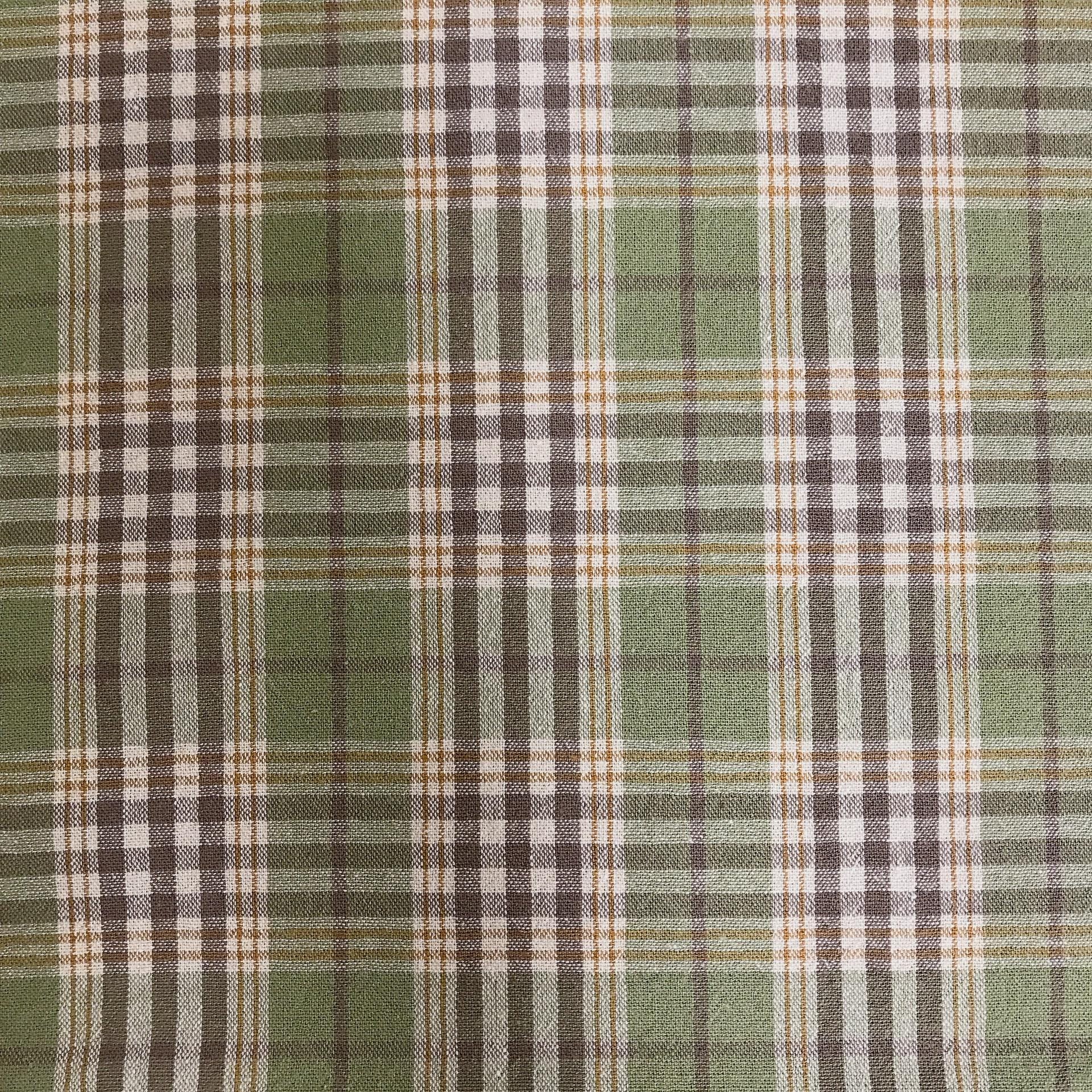 Brown and Mustard Plaid Curtain on Olive Green