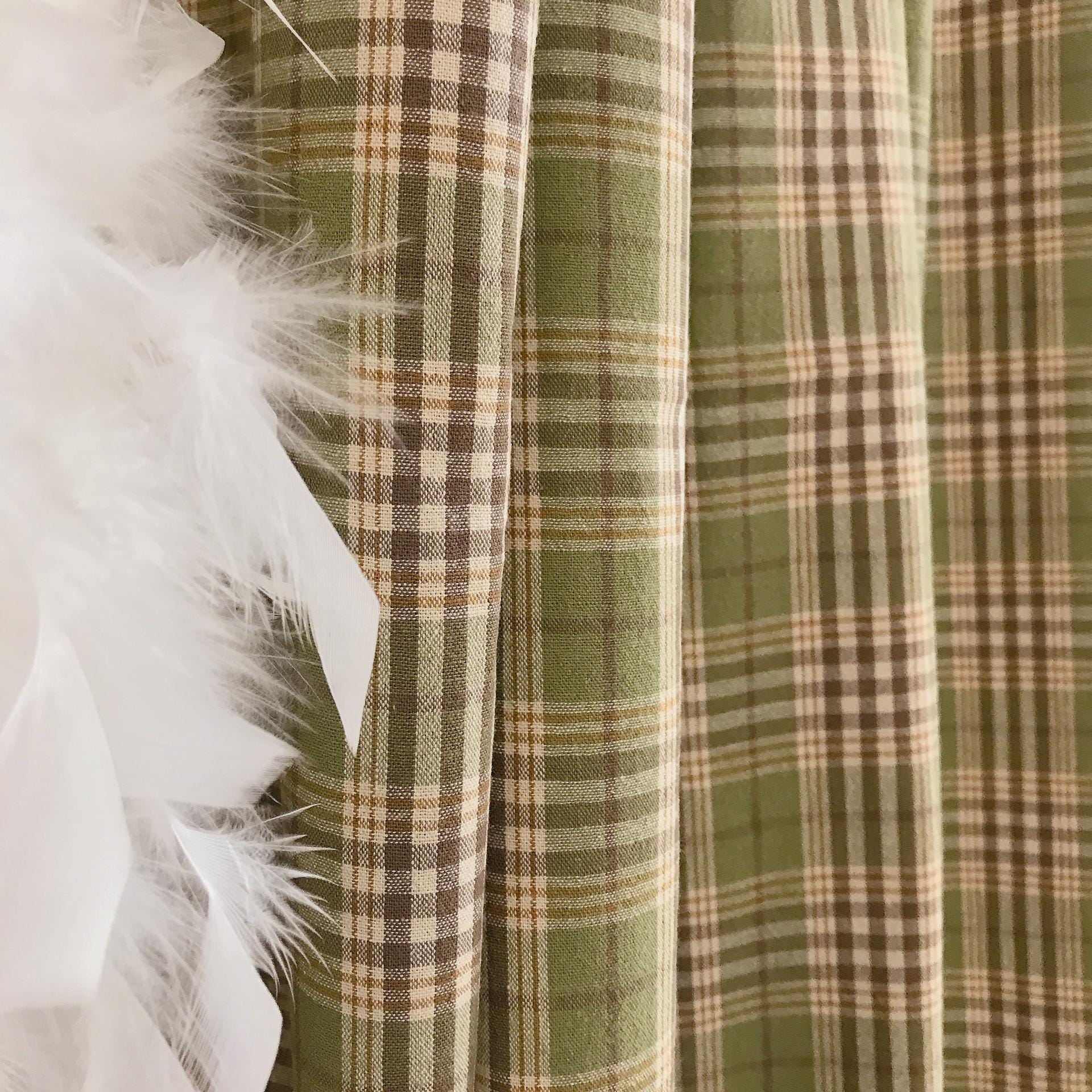 Brown and Mustard Plaid Curtain on Olive Green