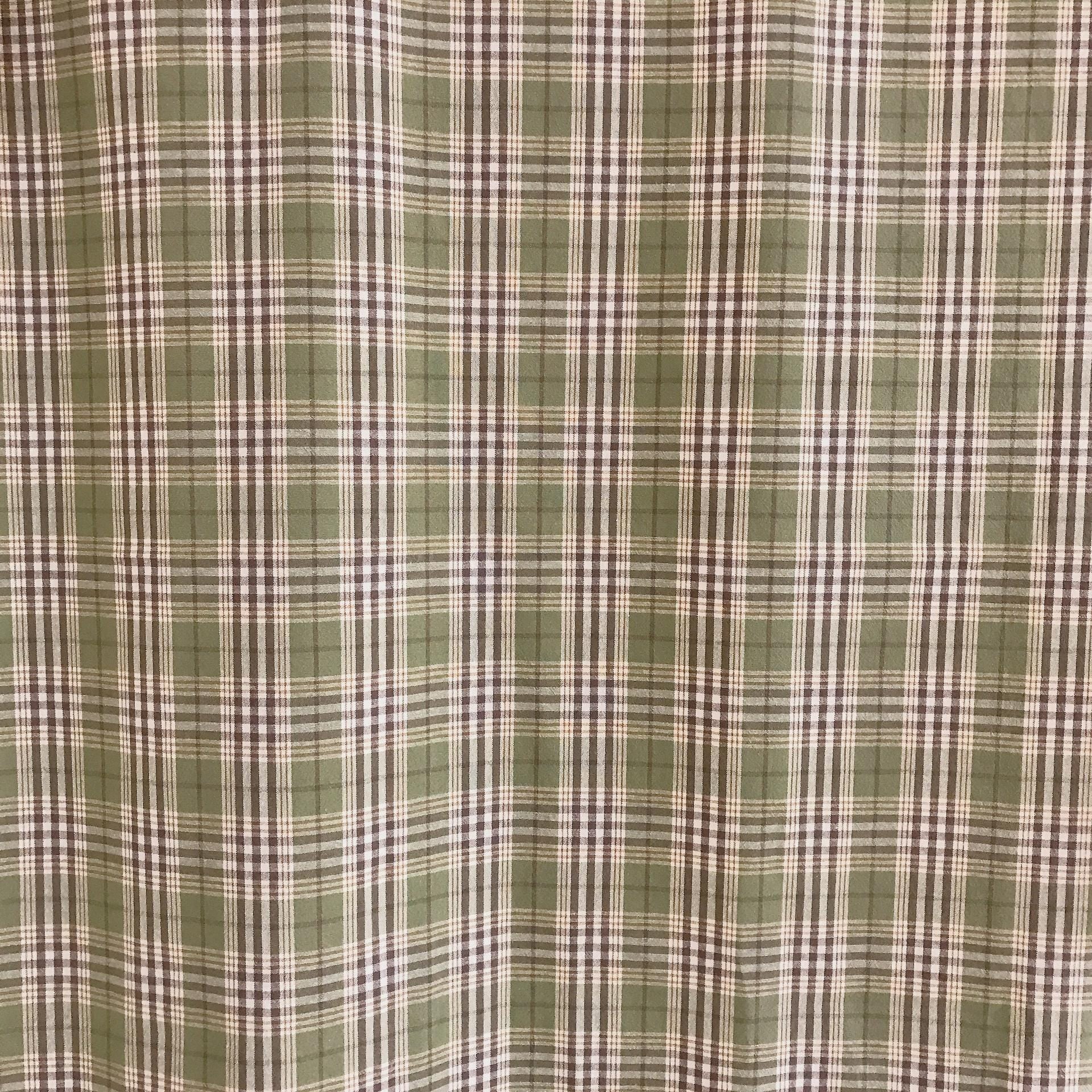Brown and Mustard Plaid Curtain on Olive Green