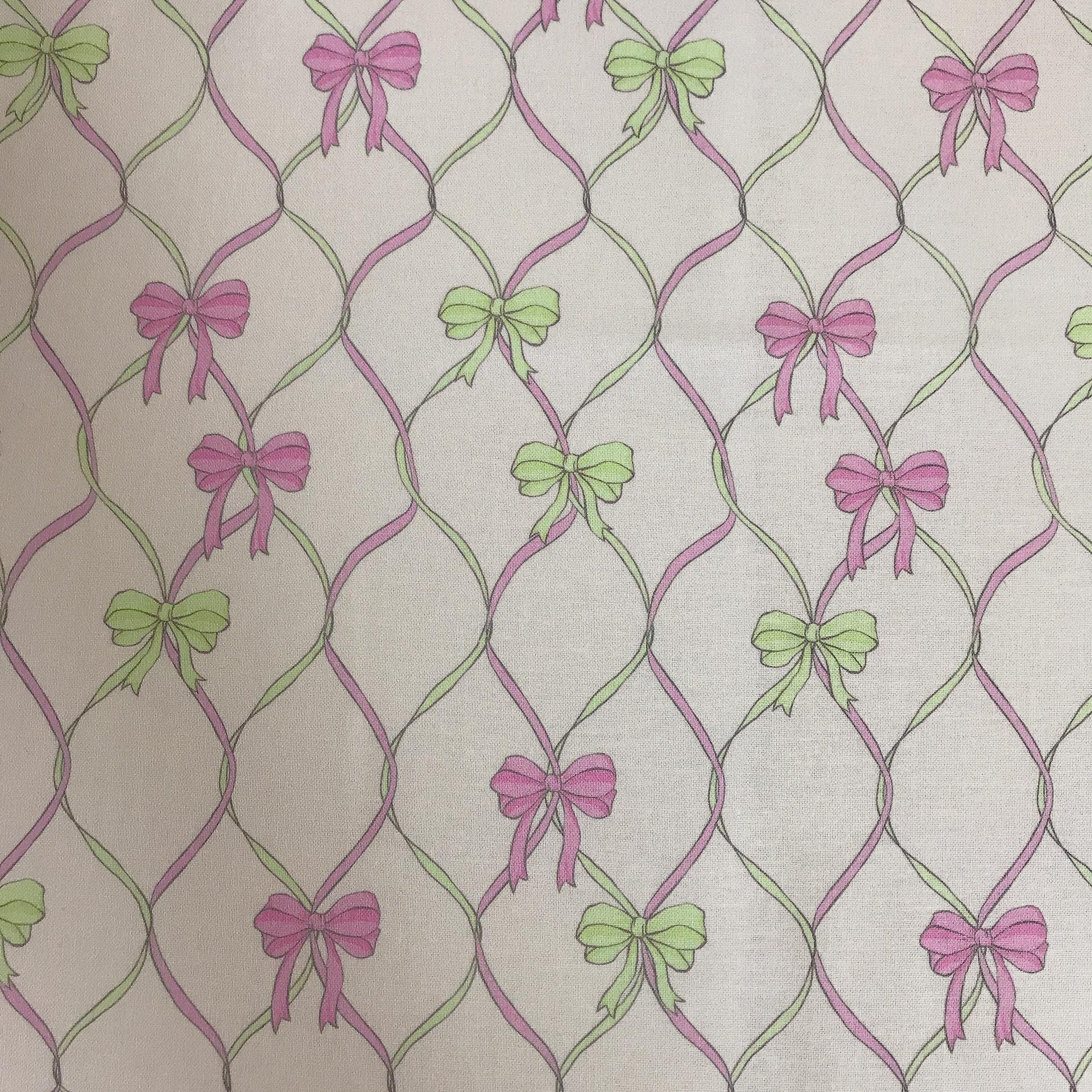 Pink Neon Green Vertical Vine Ribbons Curtain on Natural Beige