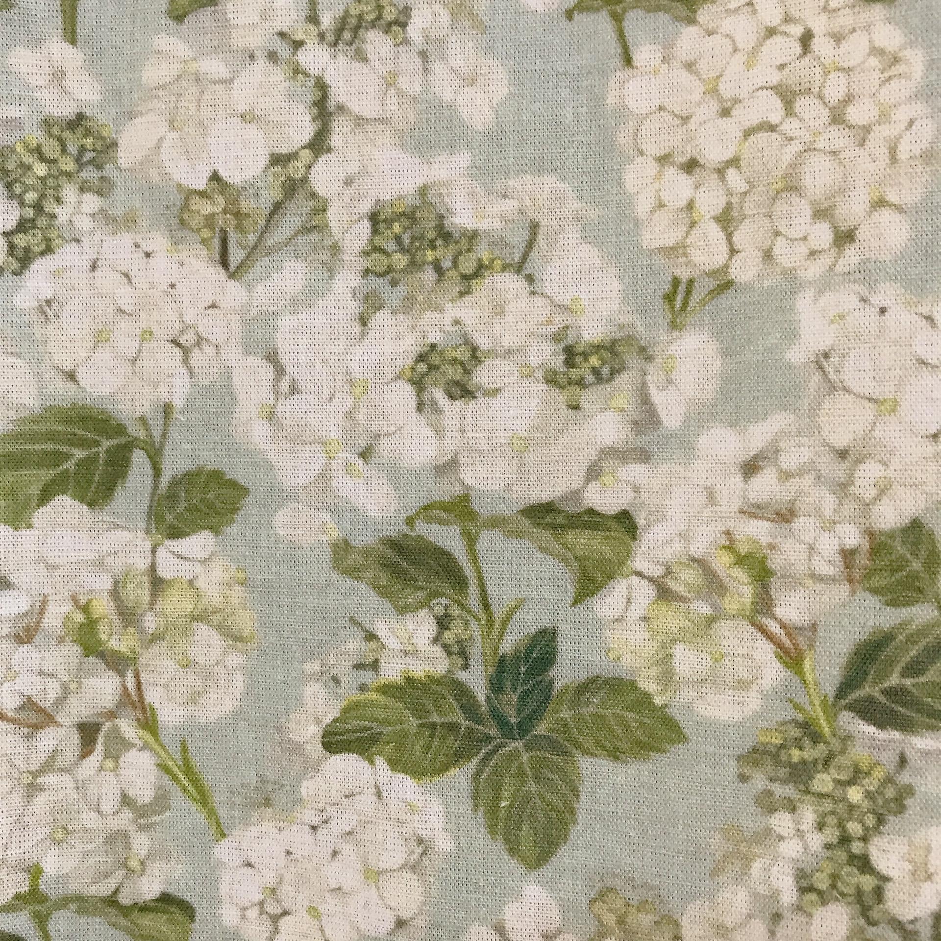 Light Grey Hydrangea Curtain on Soft Aqua