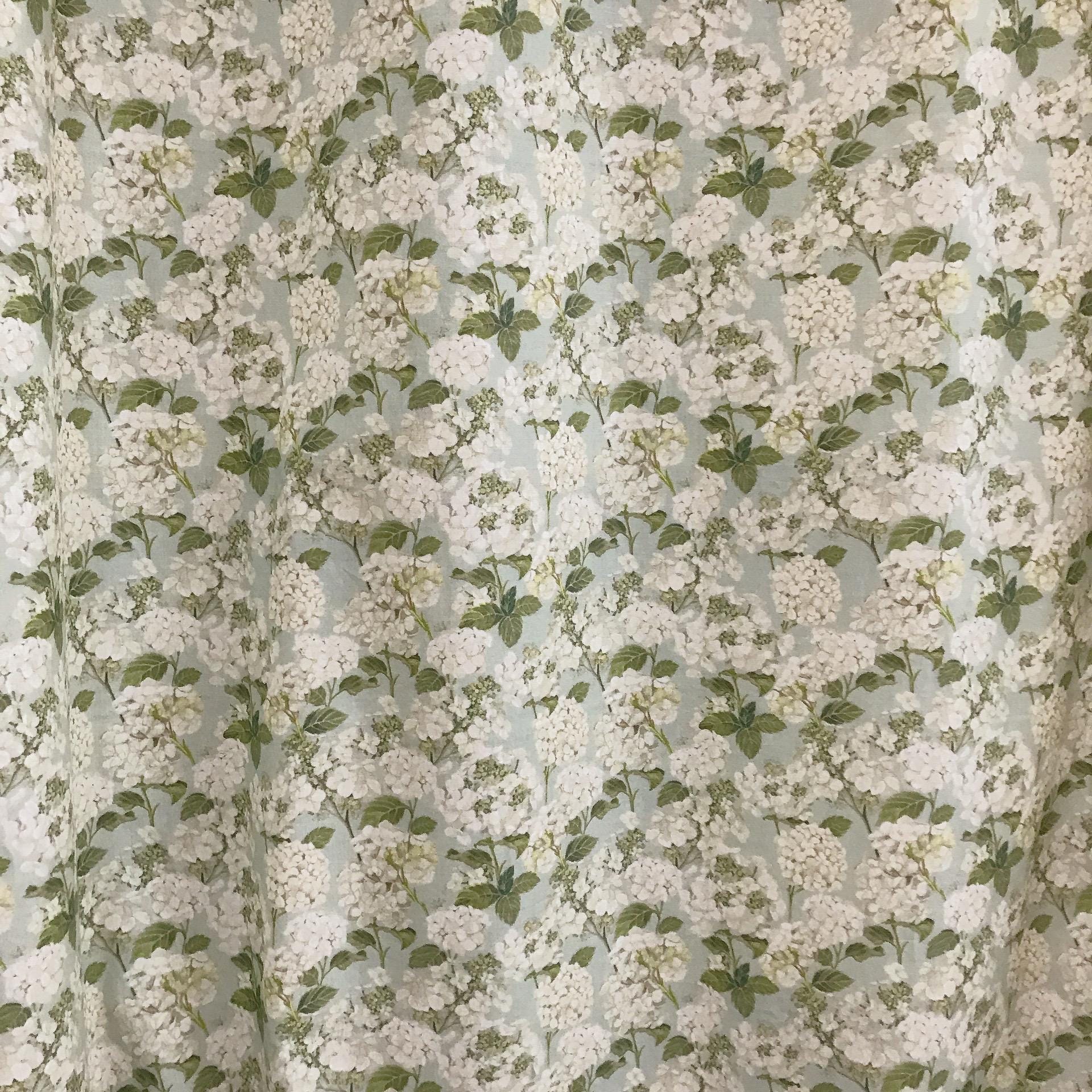 Light Grey Hydrangea Curtain on Soft Aqua