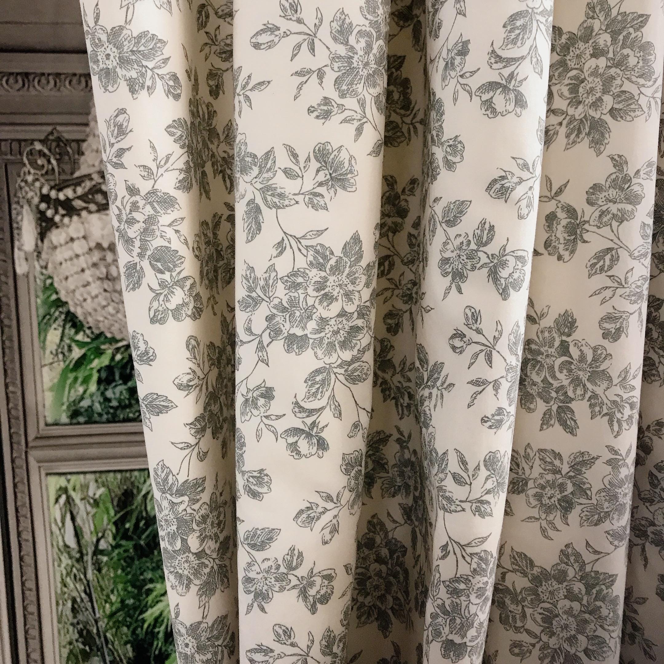 Soft Grey Floral Curtain on Ivory