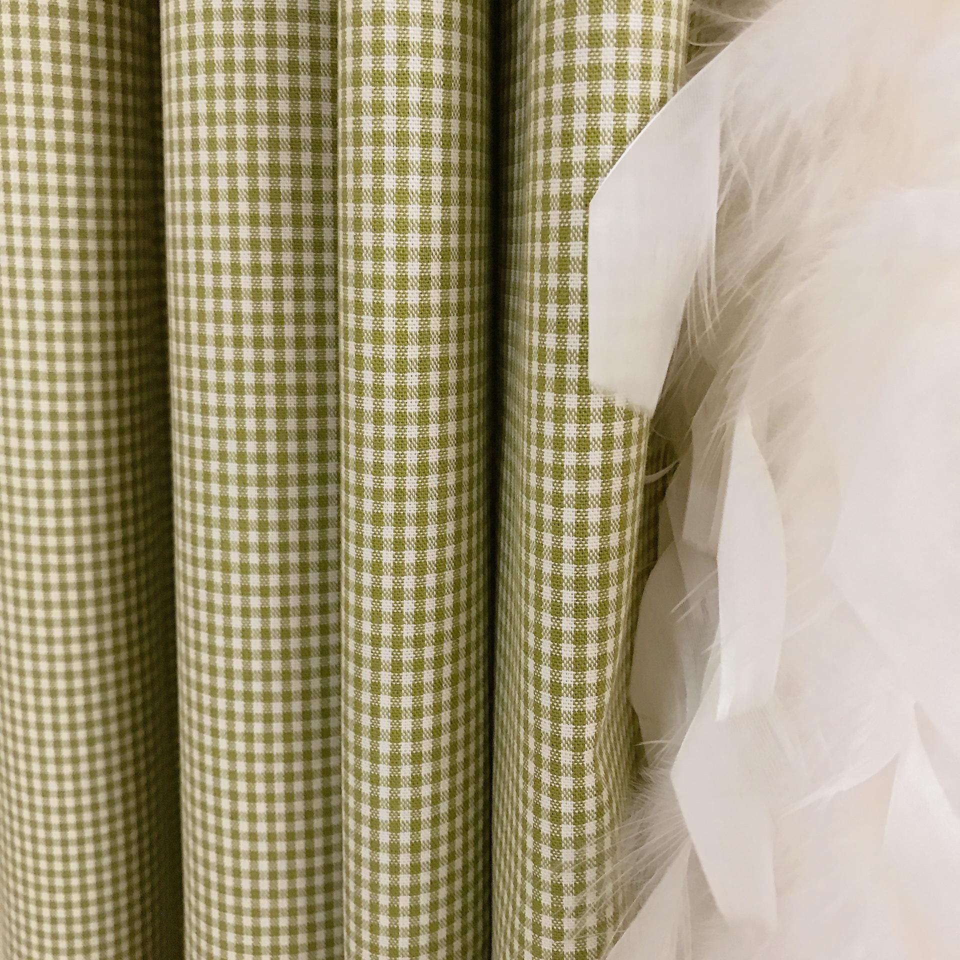 Olive Green Mini Gingham Curtain