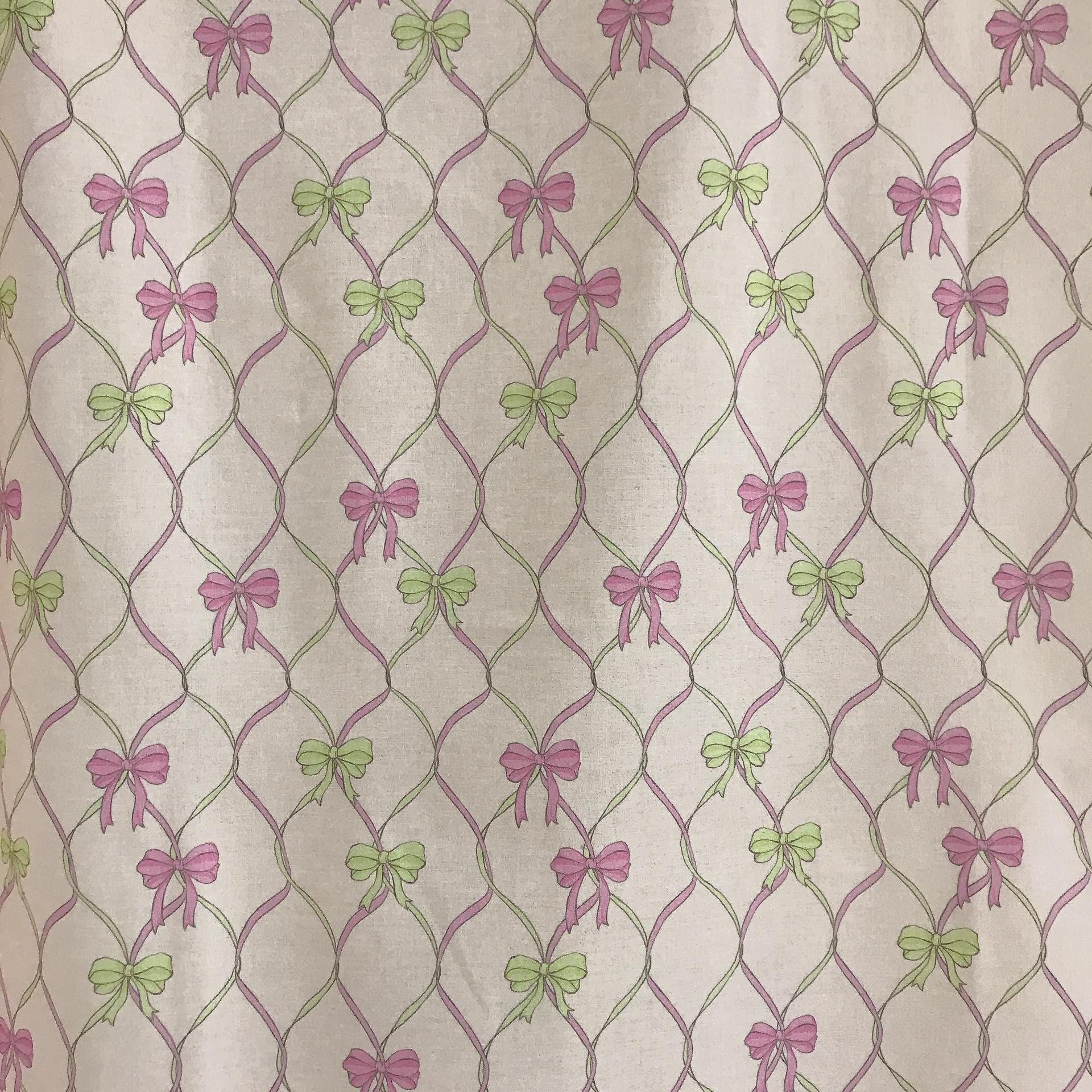 Pink Neon Green Vertical Vine Ribbons Curtain on Natural Beige