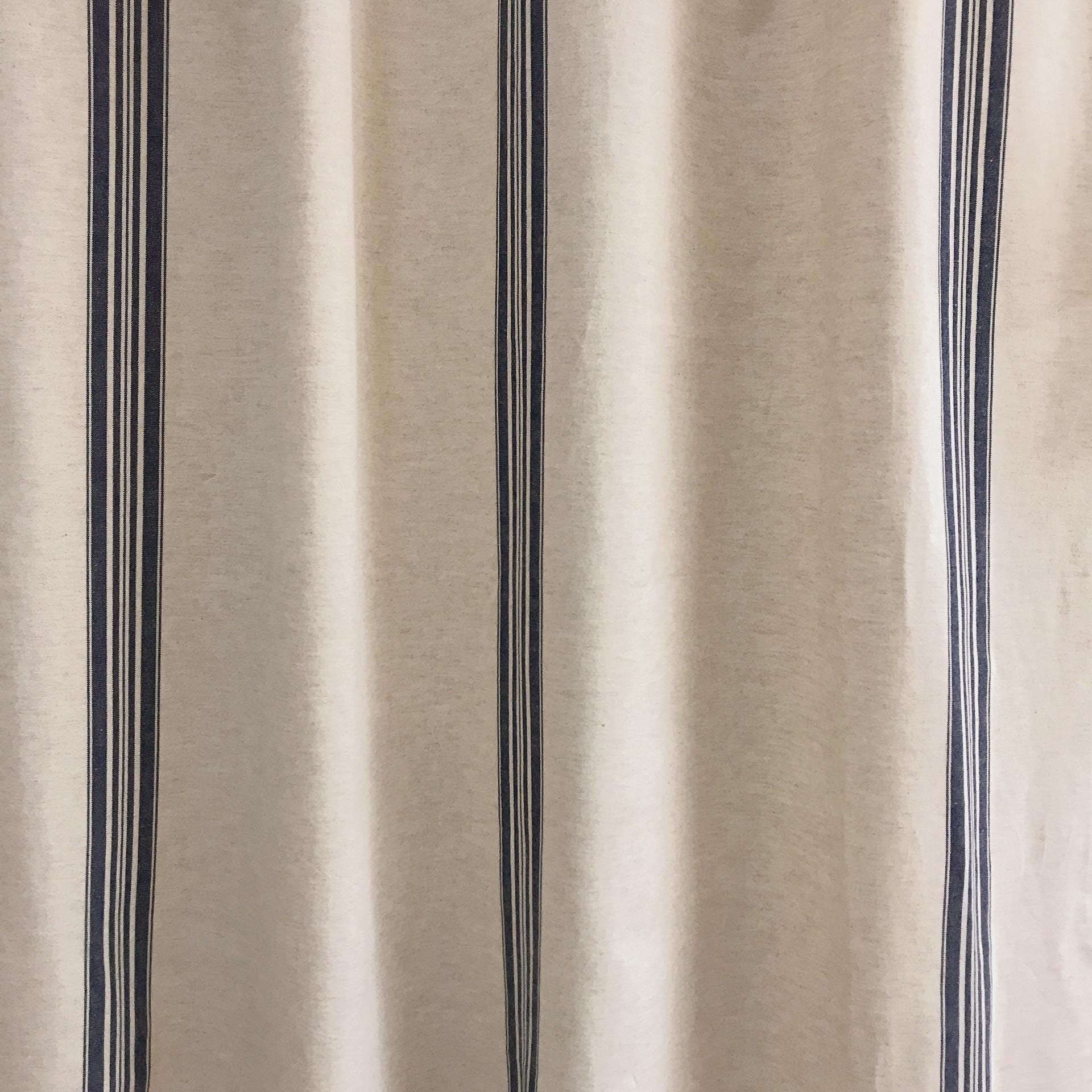 Indigo Blue Stripe Curtain on Natural Beige