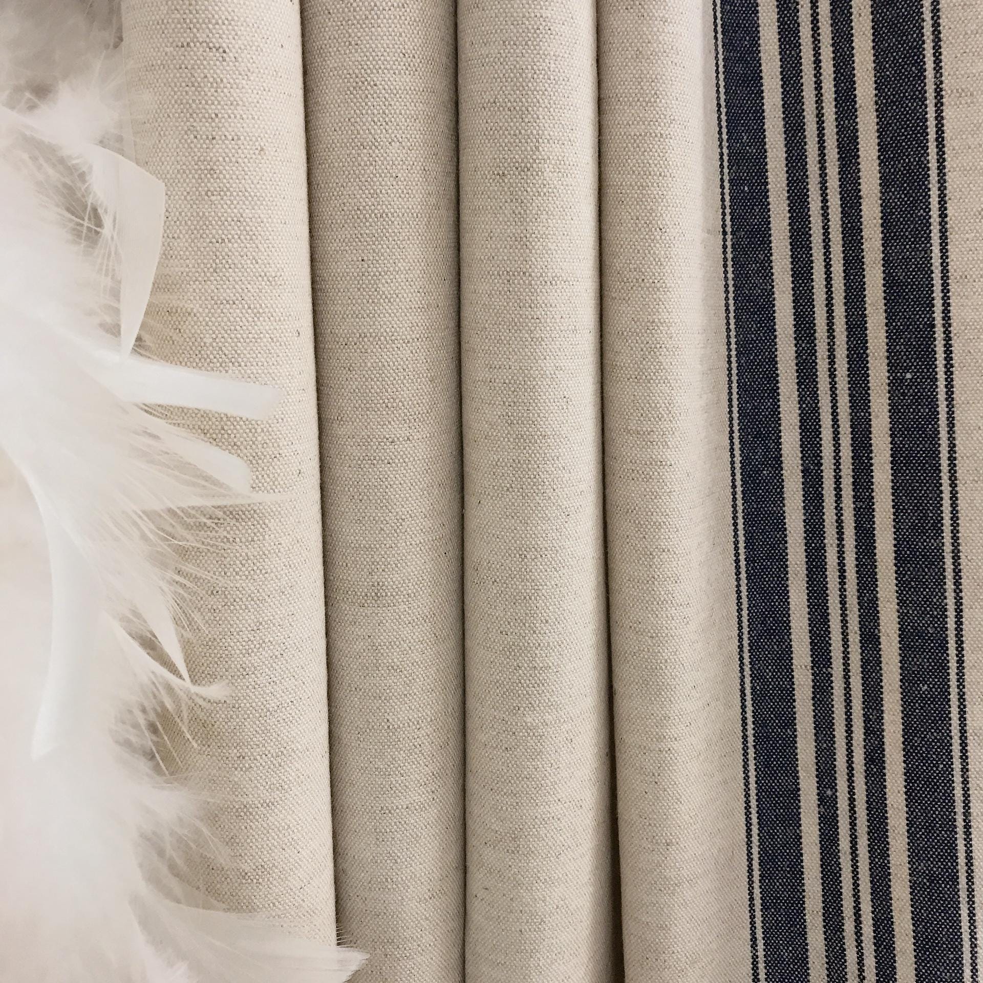 Indigo Blue Stripe Curtain on Natural Beige