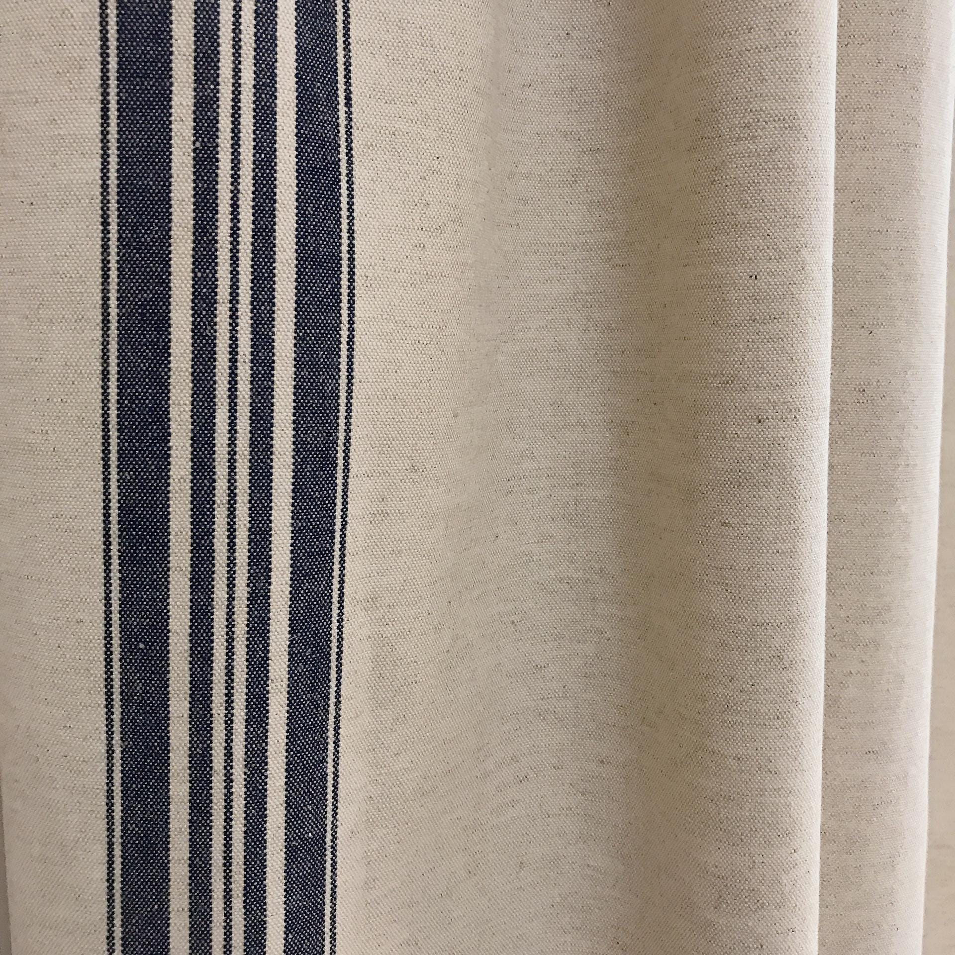 Indigo Blue Stripe Curtain on Natural Beige