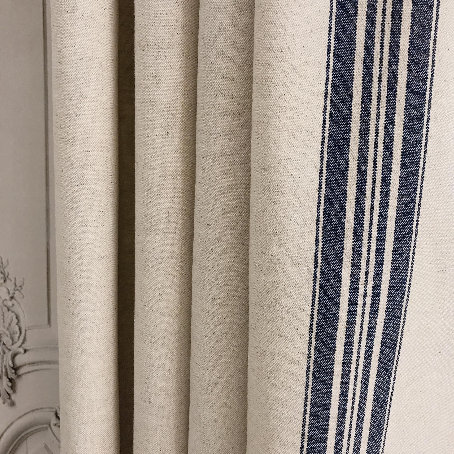 Indigo Blue Stripe Curtain on Natural Beige