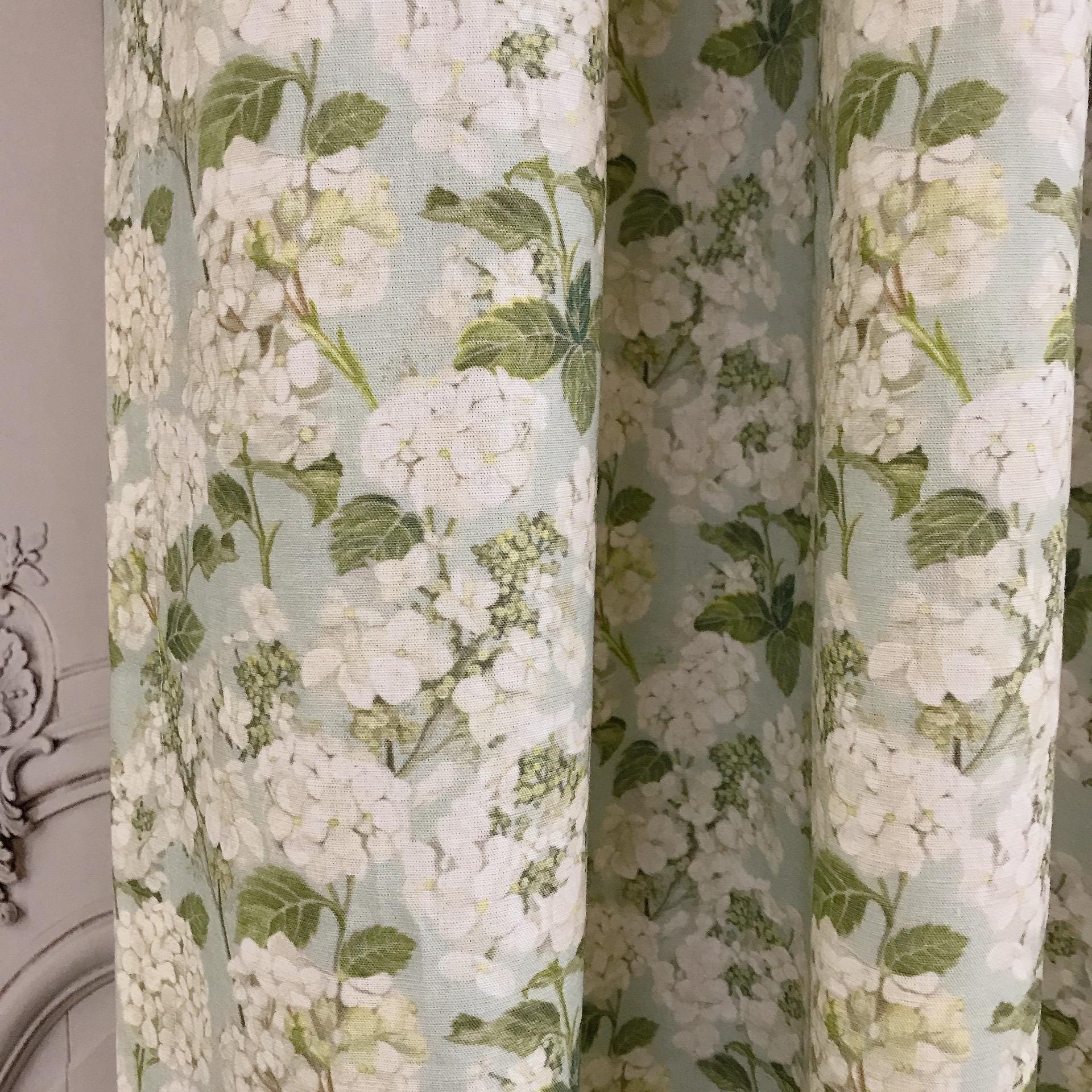 Light Grey Hydrangea Curtain on Soft Aqua