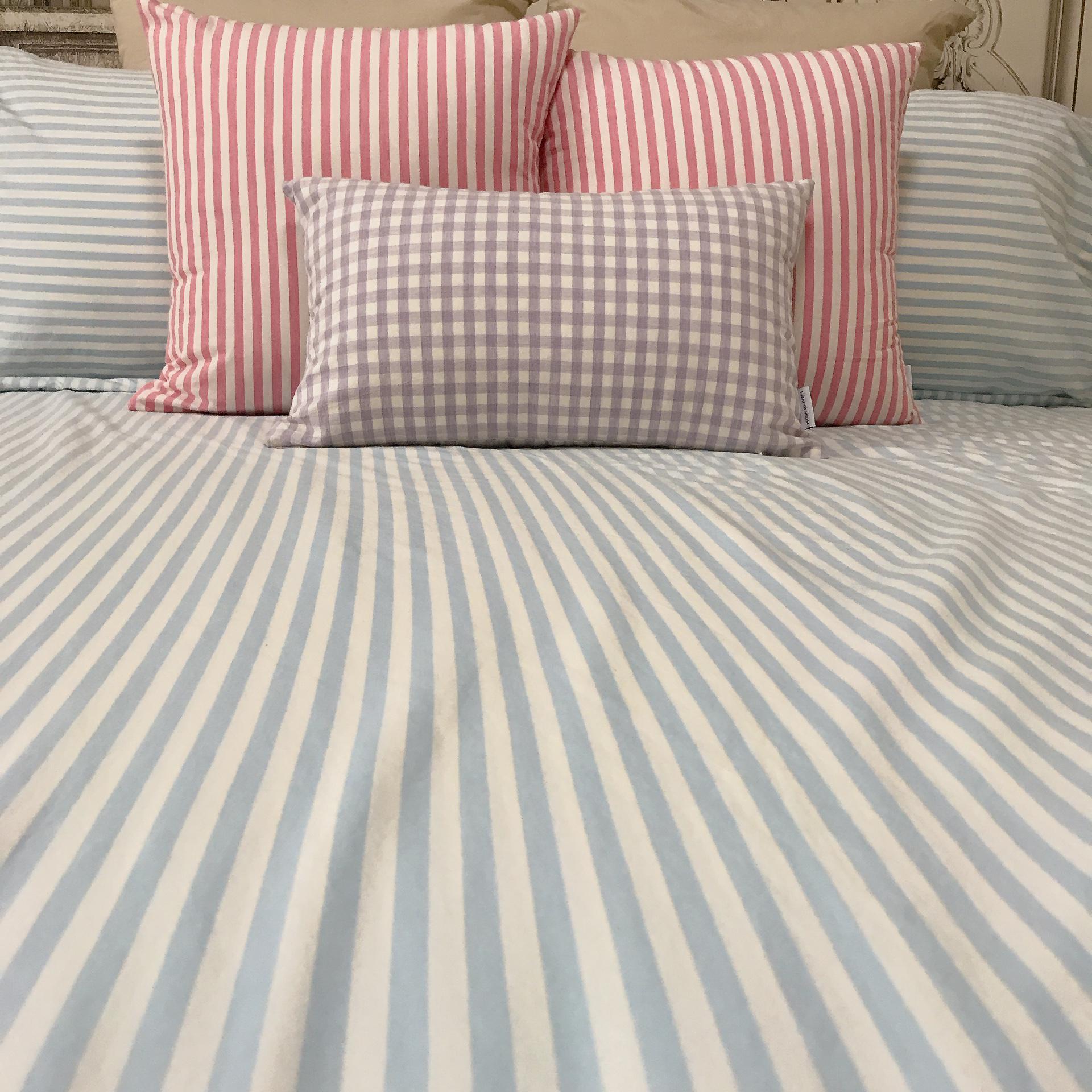 Modern Vintage Faded Light Blue Striped Pattern Washed Cotton Ivory Background Duvet Cover Twin Queen Full King CalKing